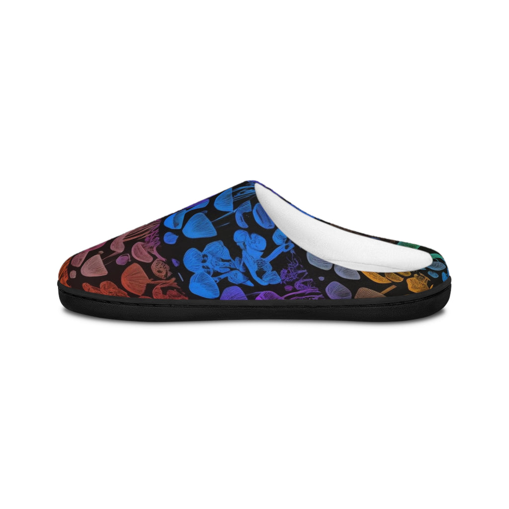Men's Mushroom Pattern Indoor Slippers — Rainbow Psychedelic Cozy Home Shoes