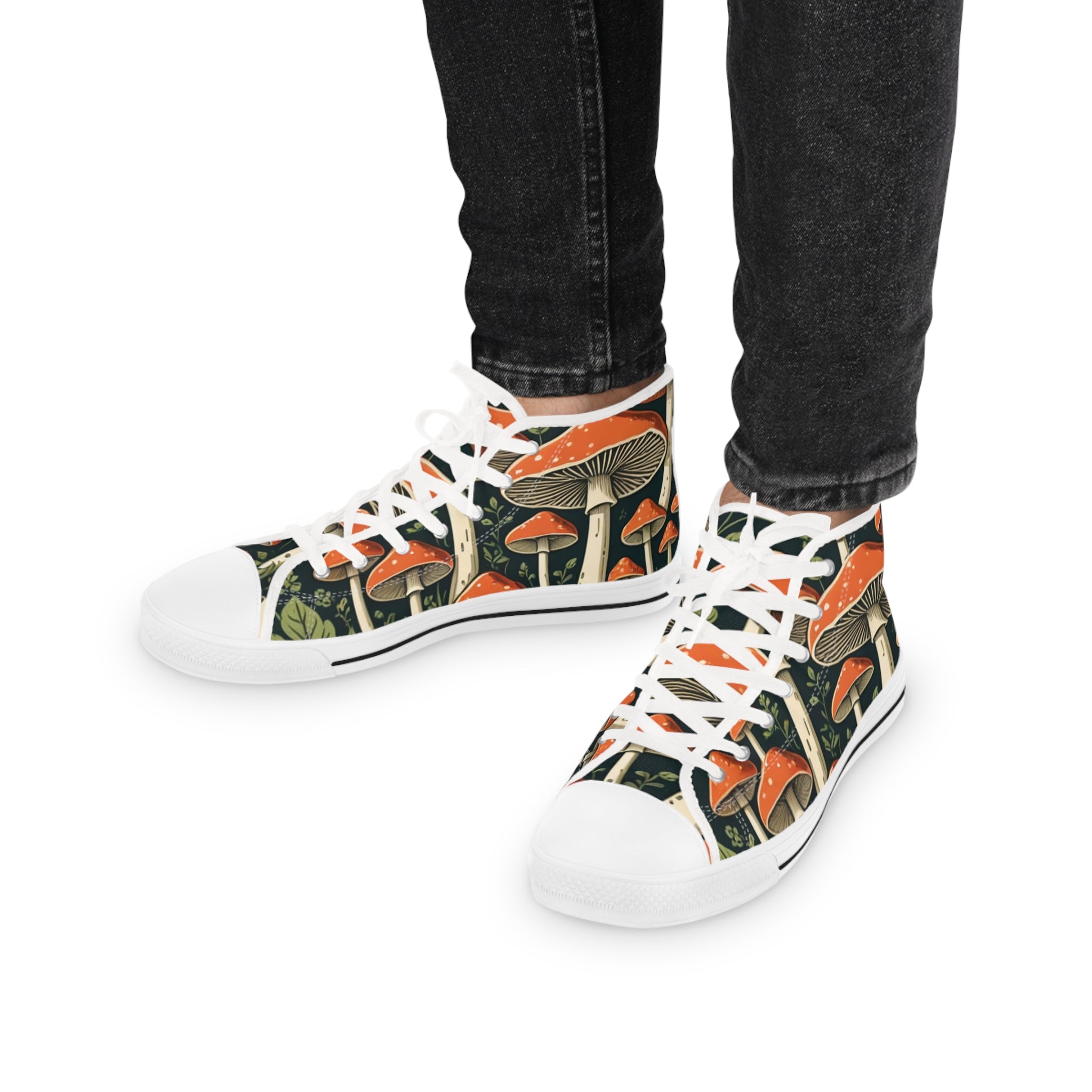 Mushroom Forest High-Top Sneakers — Retro Psychedelic Men's Shoes