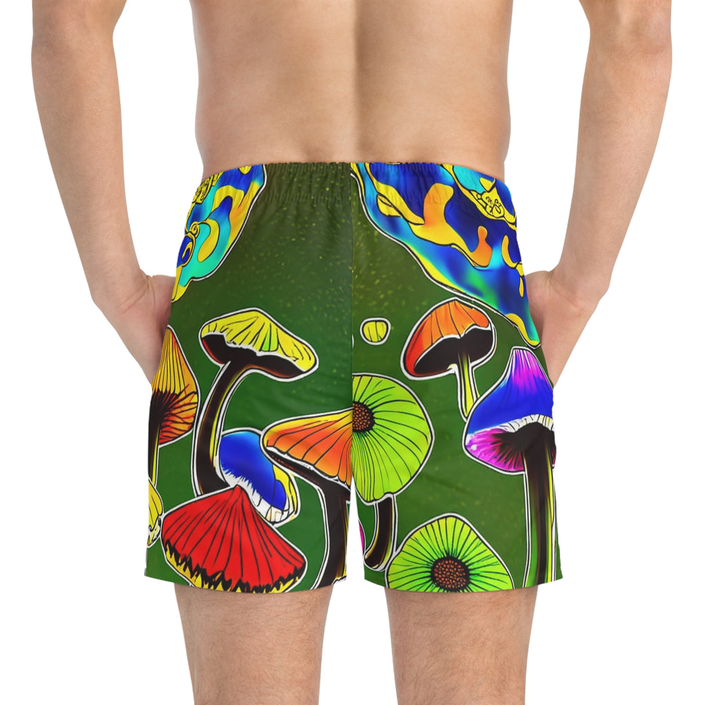 Bermudas de natación de hongos psicodélicos – Pantalones cortos de playa con estampado integral de hongos arcoíris