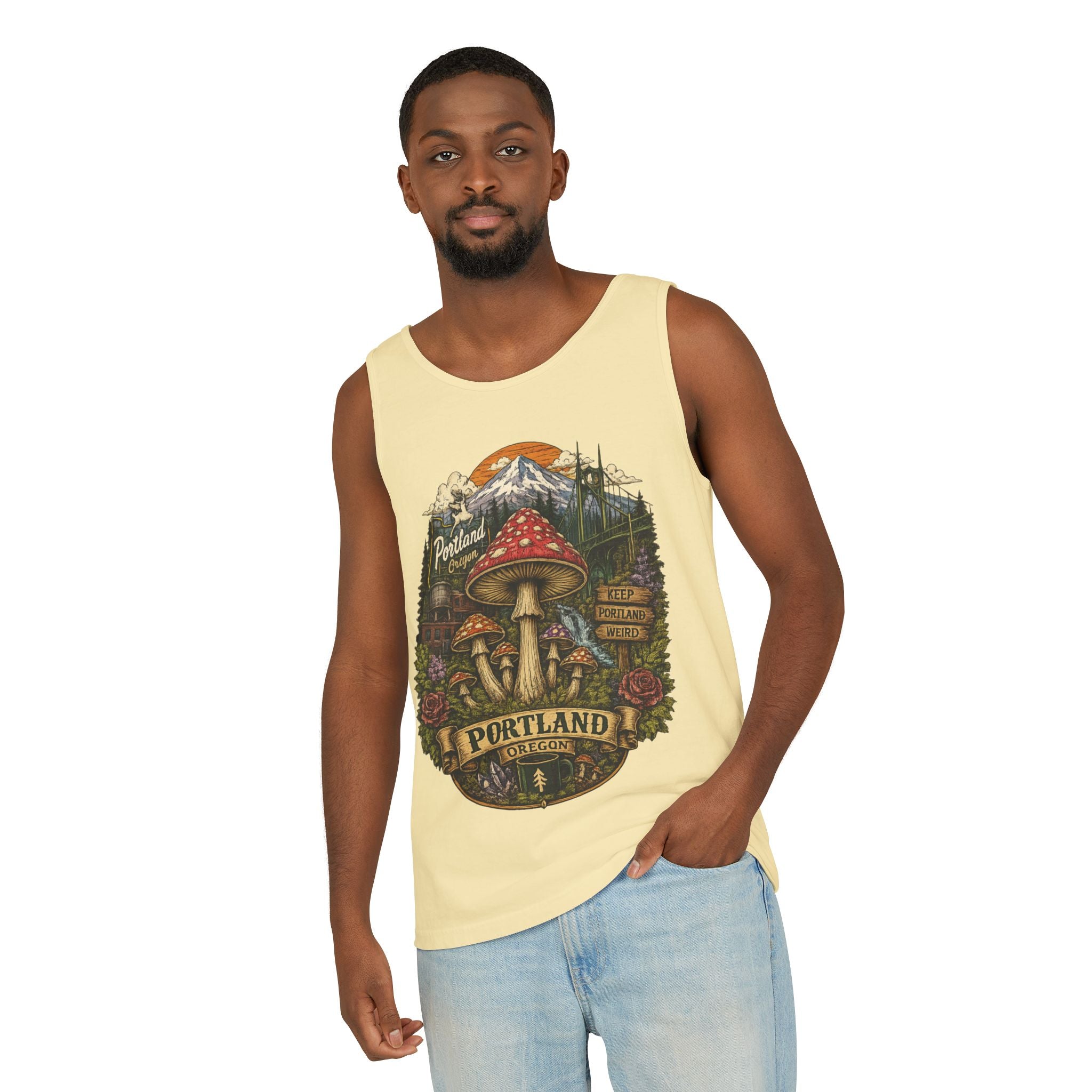 Portland Mushroom Tank Top — Vintage Forest Travel Graphic
