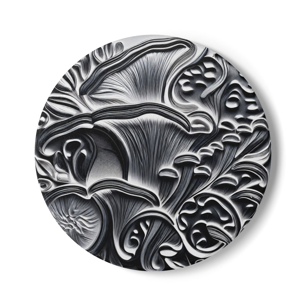 Ceramic Coaster: Black & Silver Floral Relief Design, Elegant Gothic Home Decor