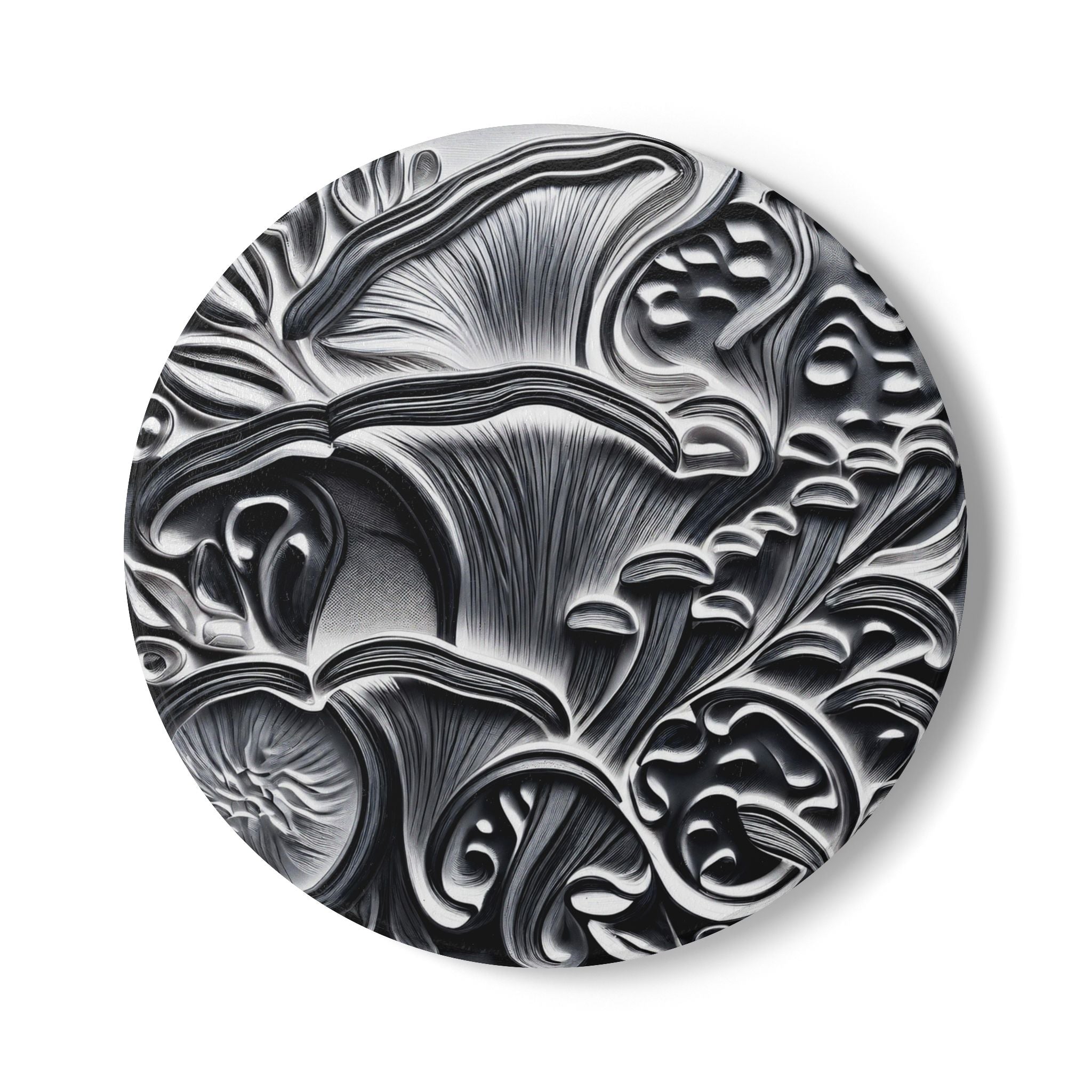 Ceramic Coaster: Black & Silver Floral Relief Design, Elegant Gothic Home Decor