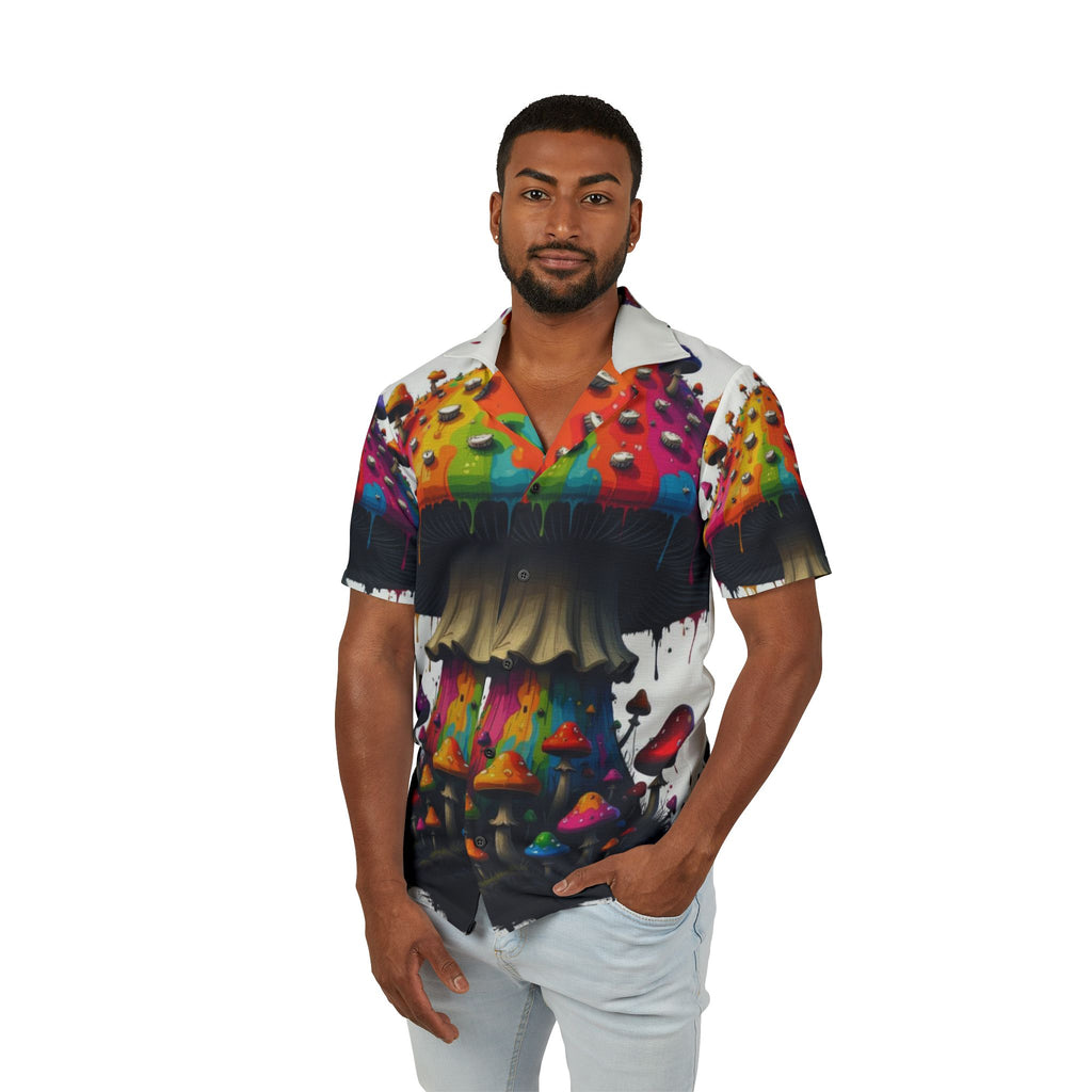Psychedelic Mushroom Hawaiian Shirt — Colorful Trippy Camp Shirt
