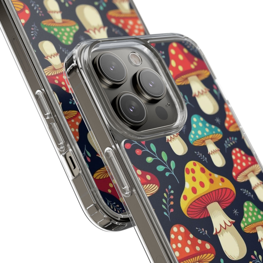 Phone Case: Mushroom Pattern Clear Phone Case — Colorful Toadstool Floral Design