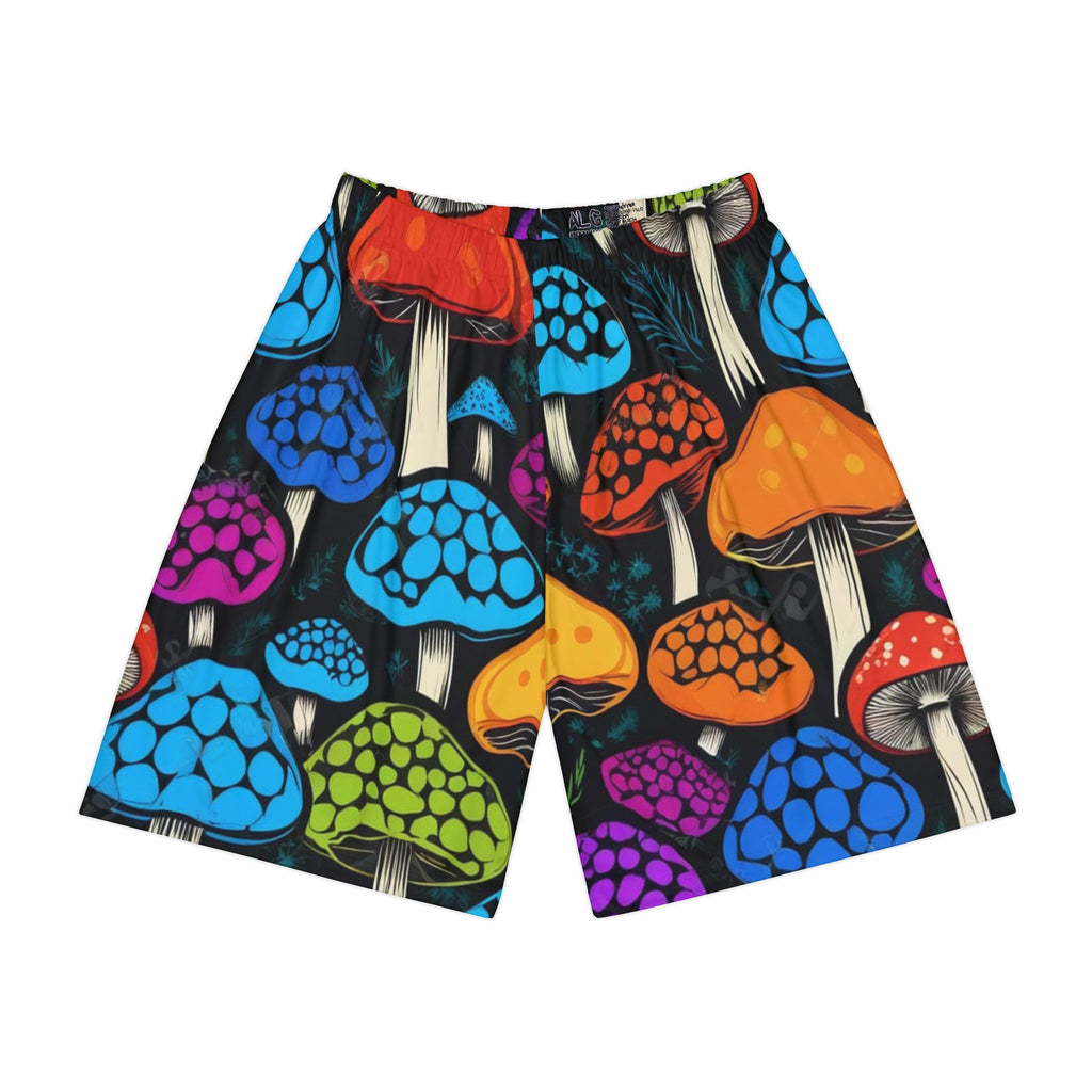 Mushroom Pattern Athletic Shorts — Colorful Psychedelic All-Over Print