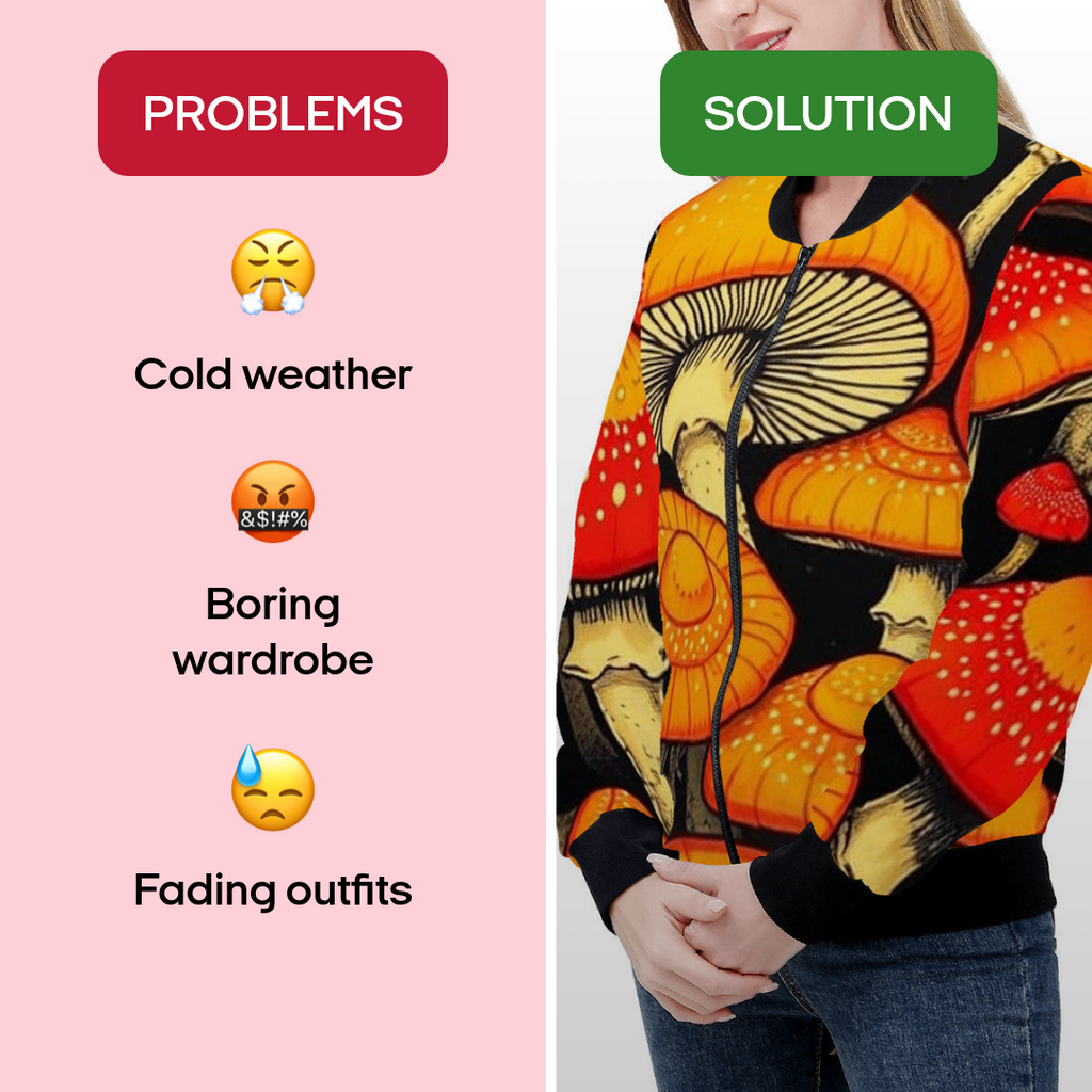 Mushroom Hoodie — Colorful Red & Orange Fungi All-Over Print
