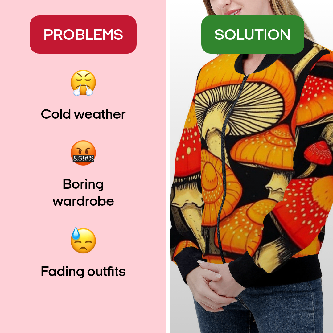 Mushroom Hoodie — Colorful Red & Orange Fungi All-Over Print
