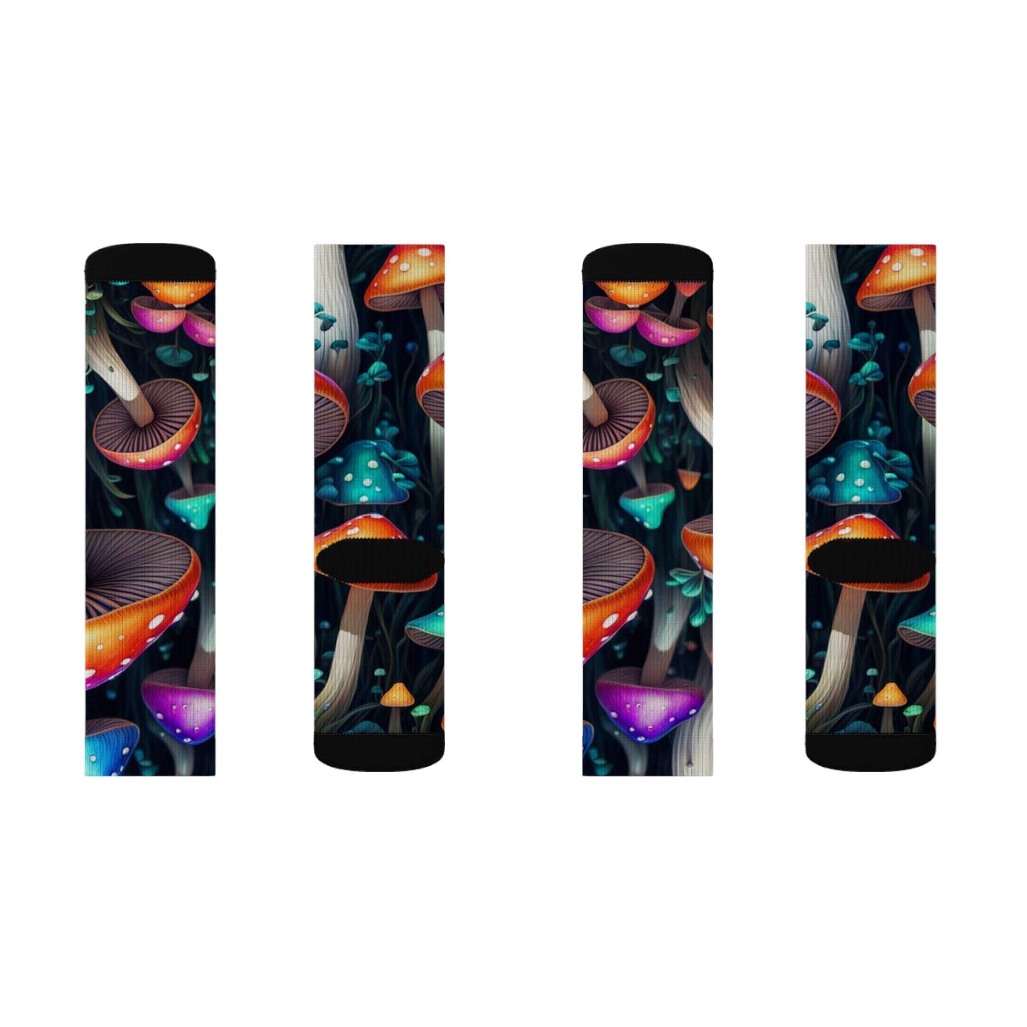 Socks: Psychedelic Mushroom Sublimation Socks — Colorful Fantasy Crew Socks