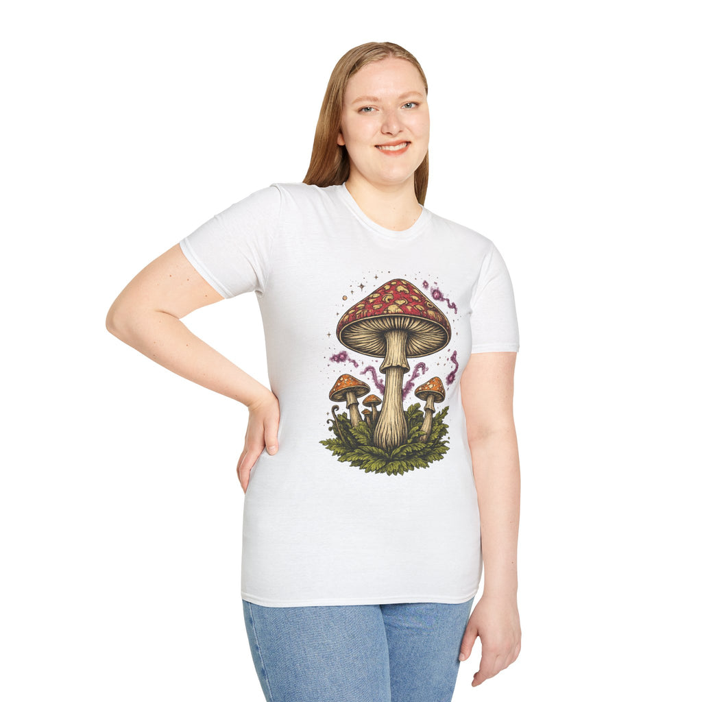 Psychedelic Mushroom Graphic T-Shirt — Red Amanita Illustration