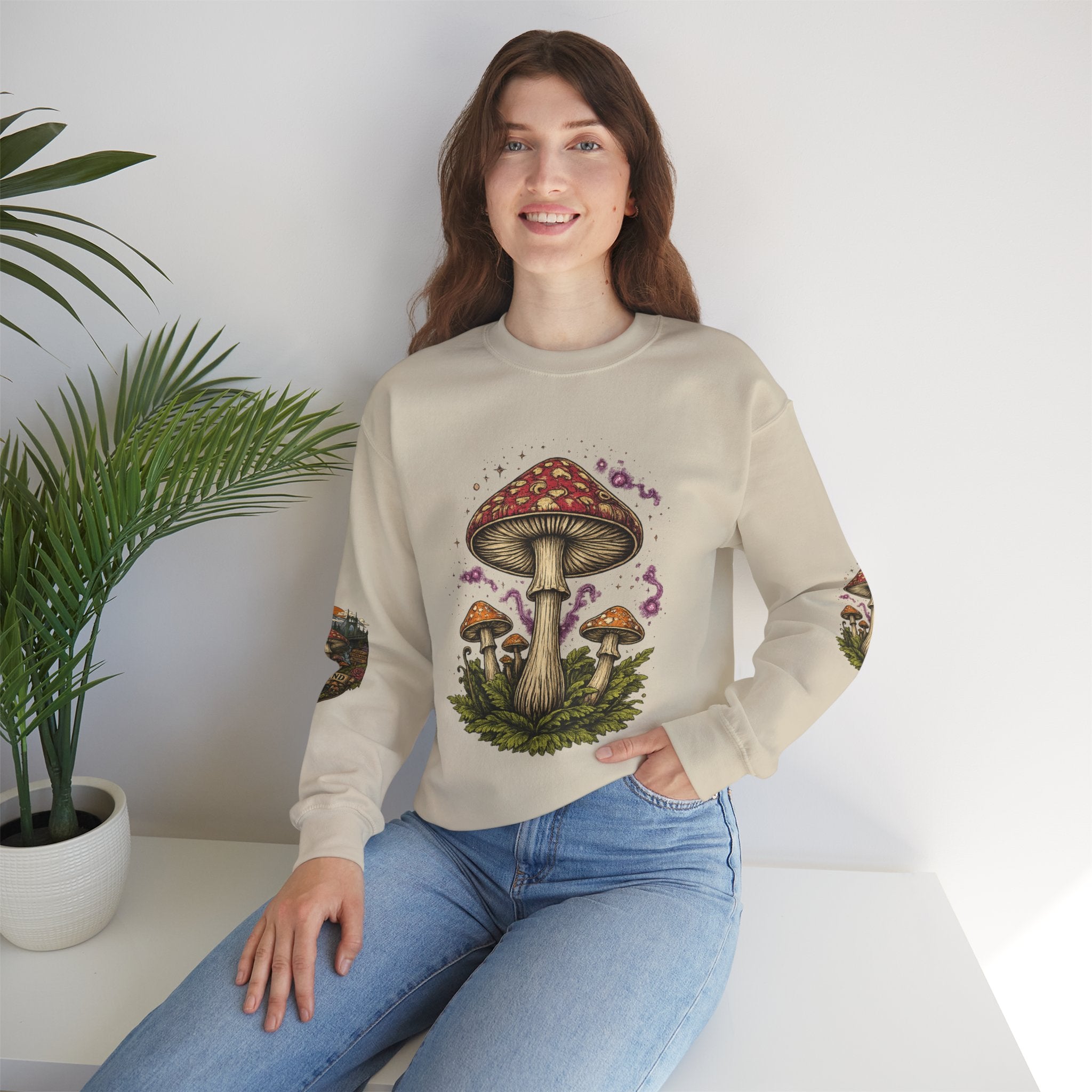 Mushroom Crewneck Sweatshirt — Portland Vintage Psychedelic Fungi Graphic