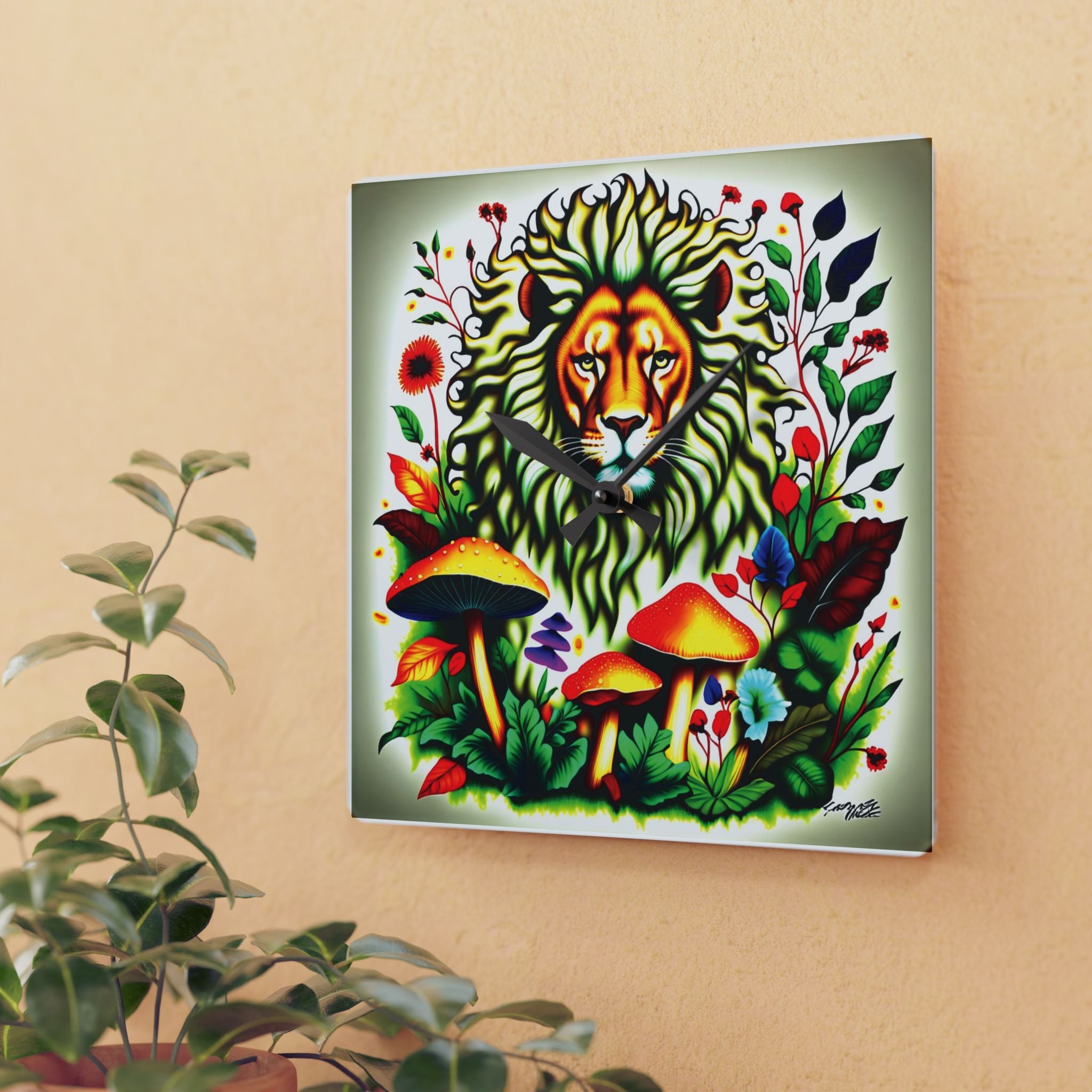 🦁🍄 Lion & Mushrooms Round Clock or Square Clock🦁🍄