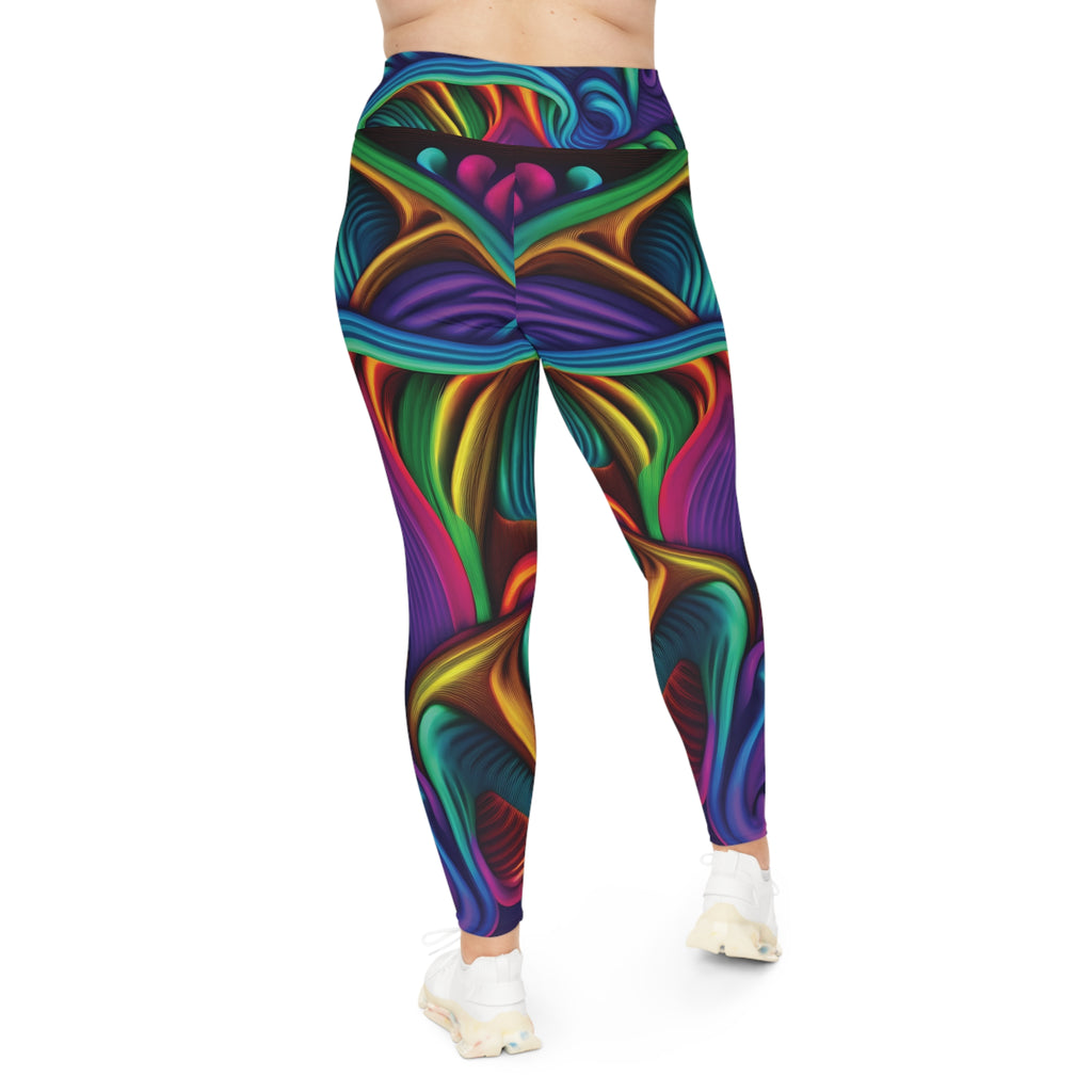 Plus Size Leggings — Psychedelic Rainbow Abstract AOP