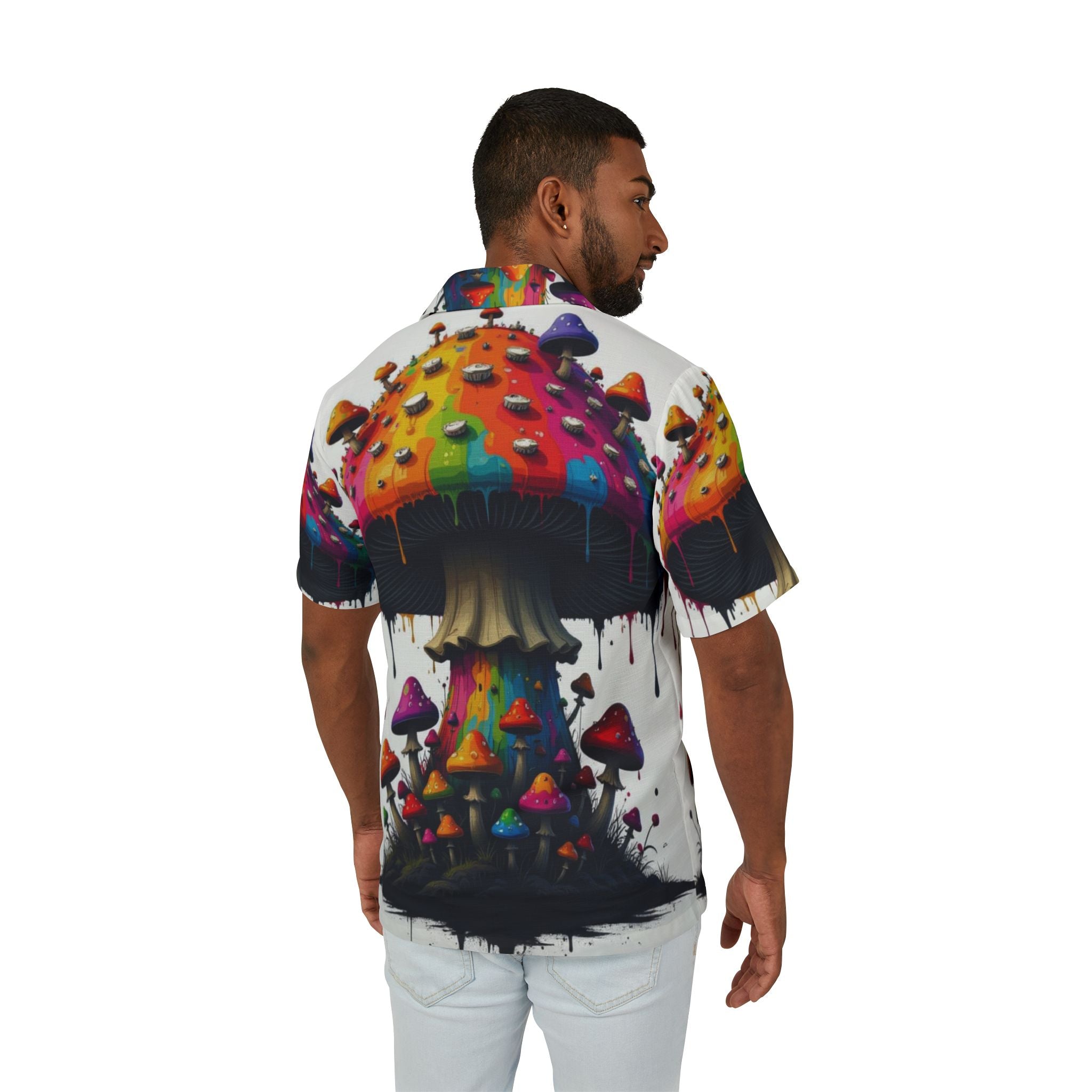 Psychedelic Mushroom Hawaiian Shirt — Colorful Trippy Camp Shirt