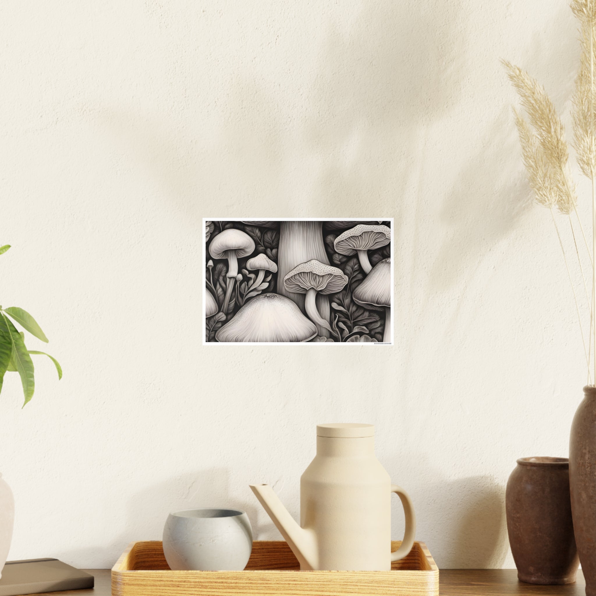 Poster: Mushroom Illustration Poster — Botanical Fungi Art Print
