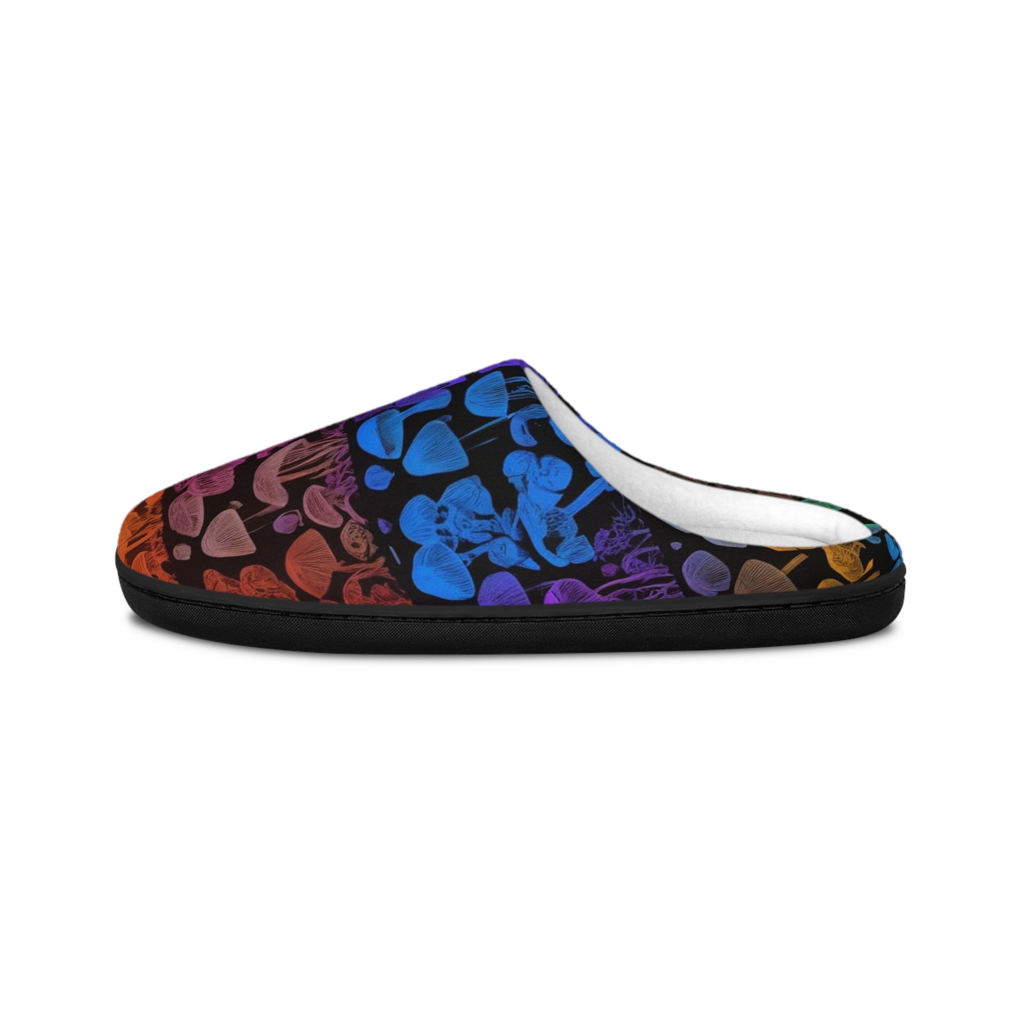 Men's Mushroom Pattern Indoor Slippers — Rainbow Psychedelic Cozy Home Shoes