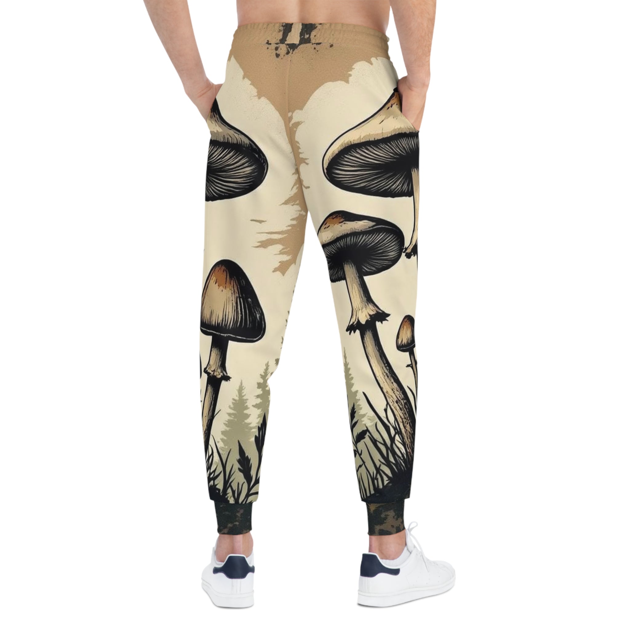 Mushroom Forest Joggers — Vintage Botanical All-Over Print Athletic Pants