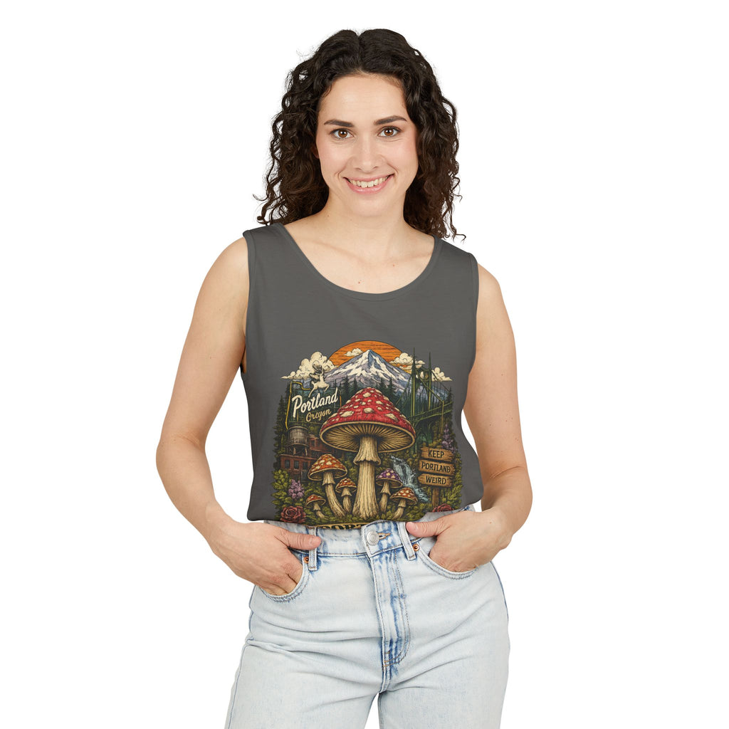 Portland Mushroom Tank Top — Vintage Forest Travel Graphic