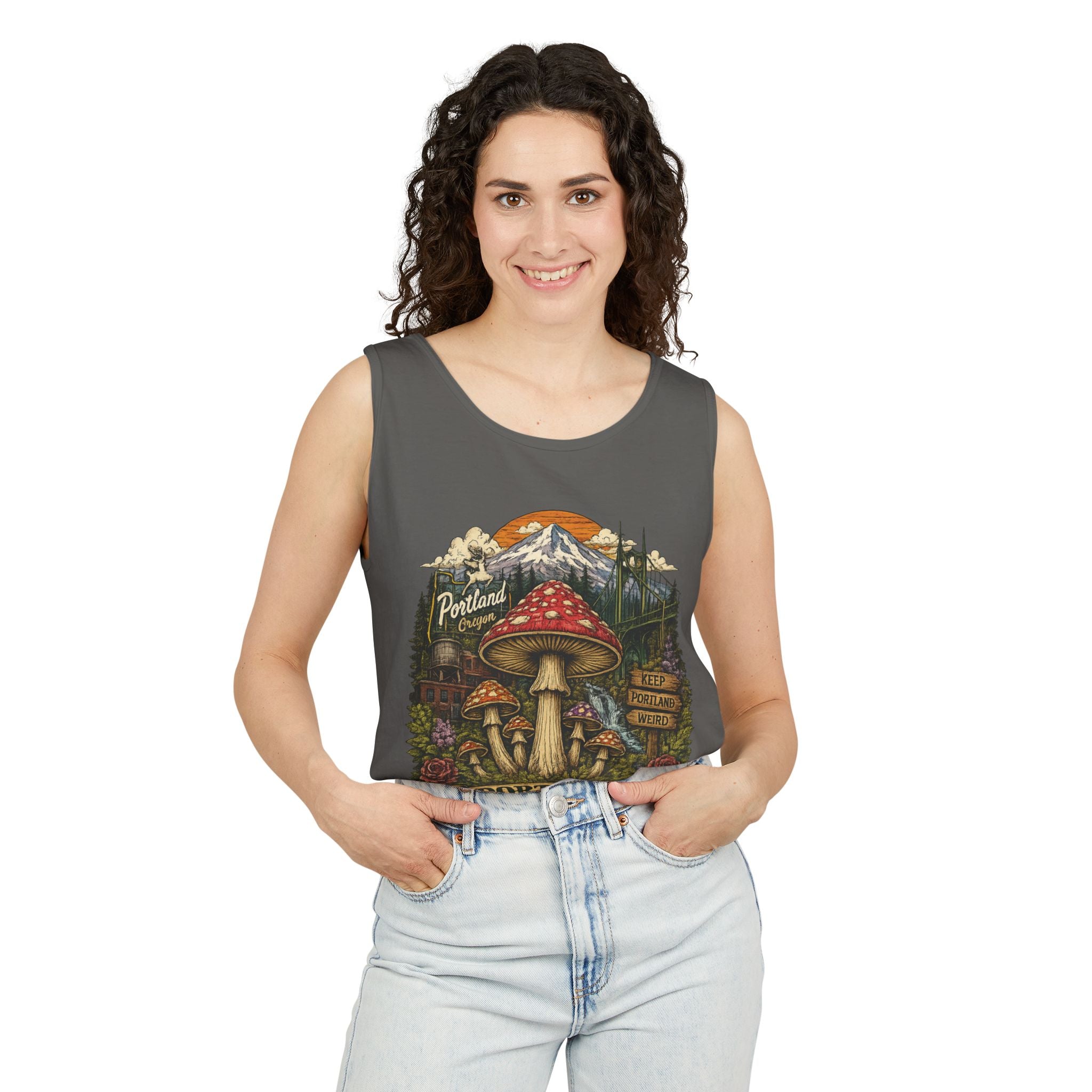 Portland Mushroom Tank Top — Vintage Forest Travel Graphic