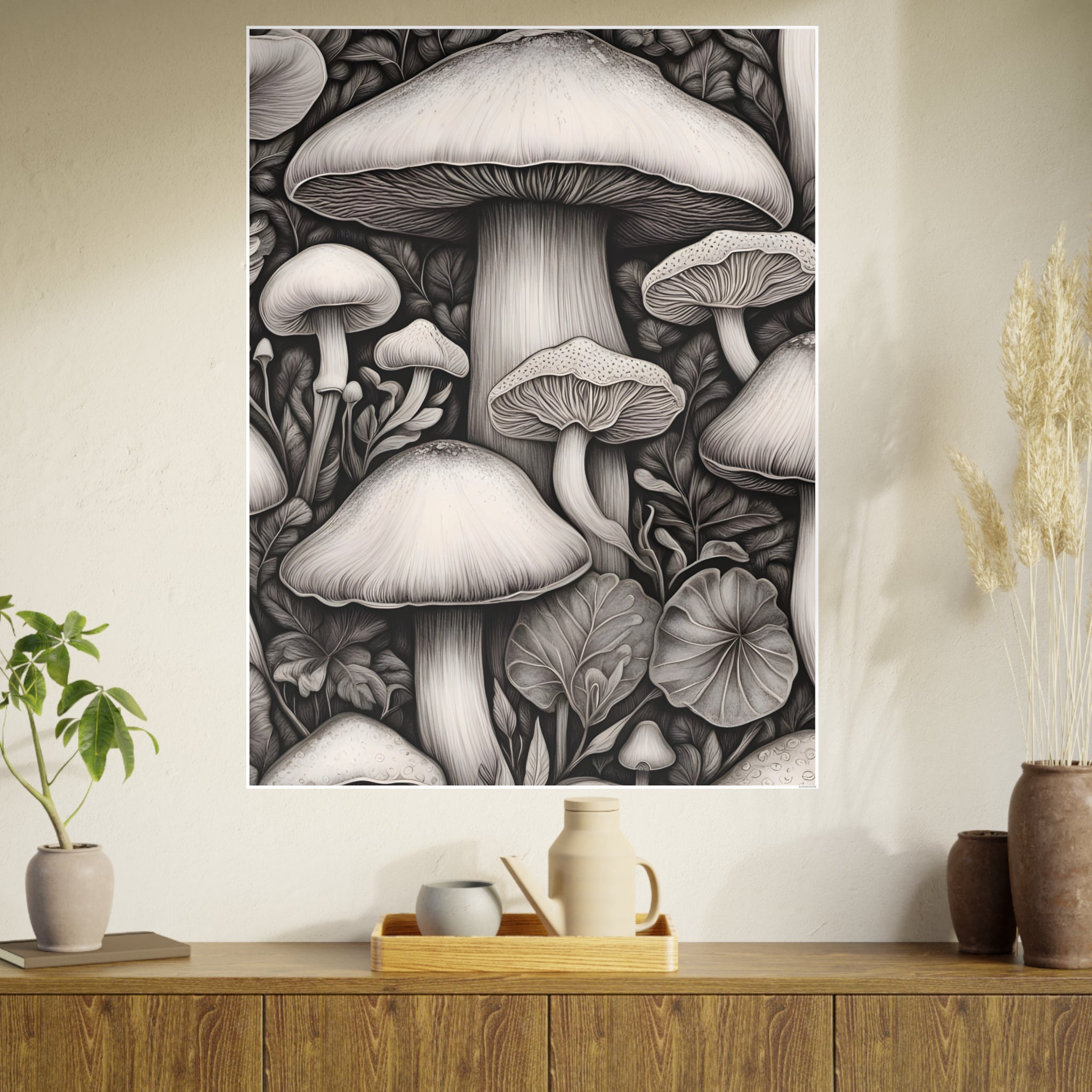 Poster: Mushroom Illustration Poster — Botanical Fungi Art Print