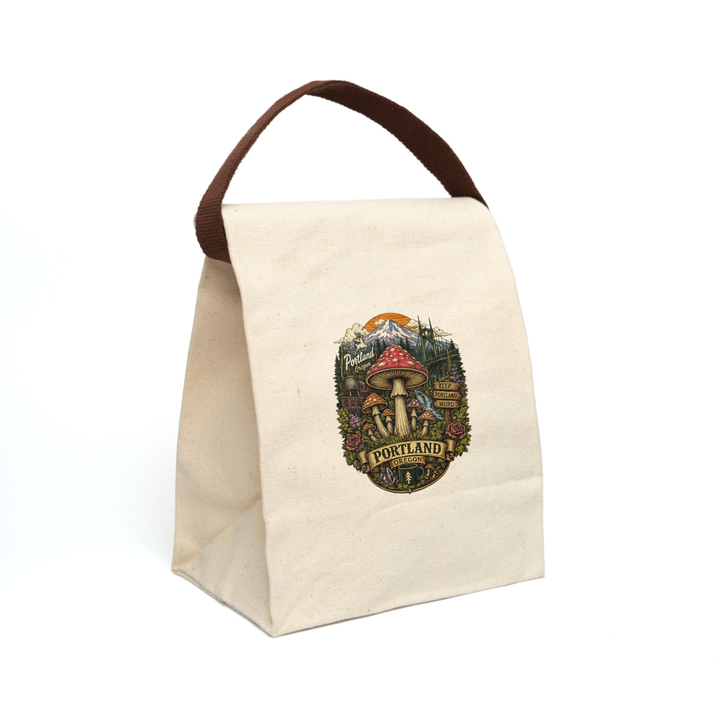 Lunch Bag: Portland Mushroom Canvas Lunch Tote with Strap