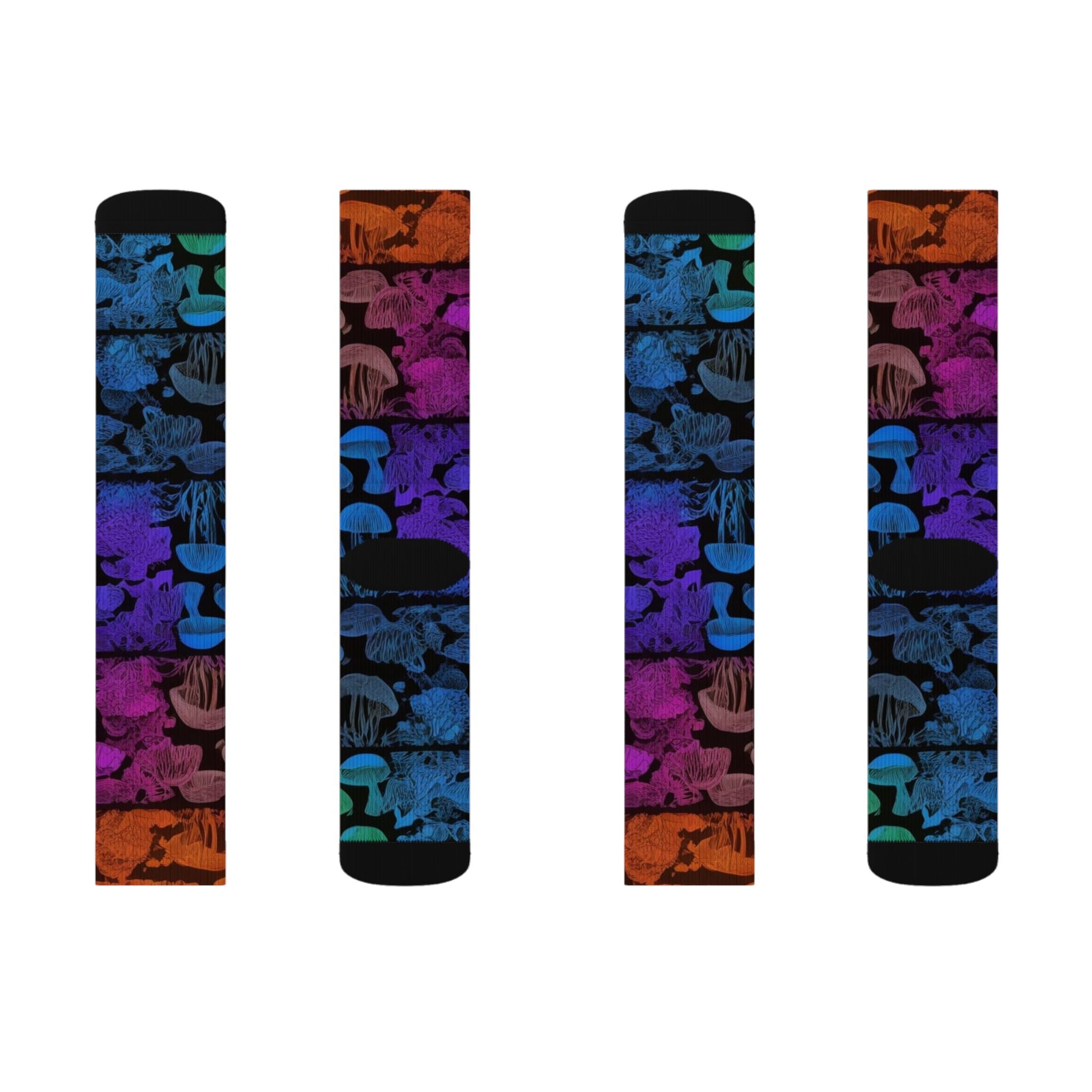 Mushroom Tie-Dye Sublimation Socks — Colorful Psychedelic Fungi Crew Socks