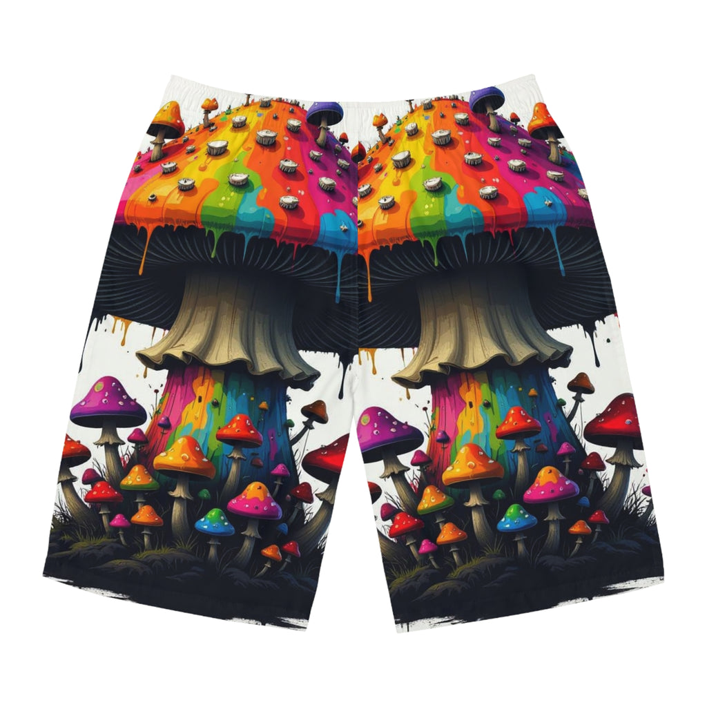 Shorts de bain imprimés intégralement à motif champignon arc-en-ciel psychédélique — Homme
