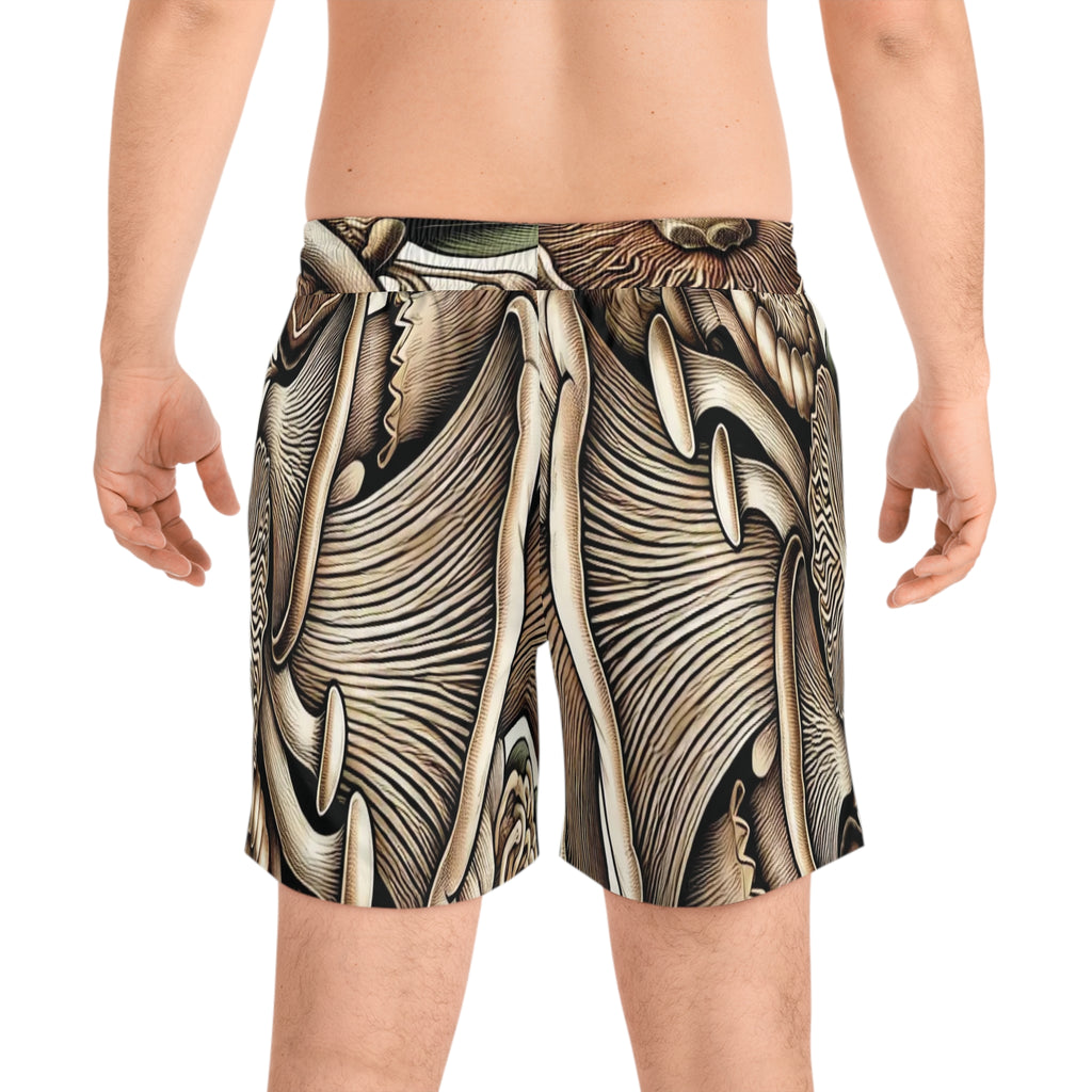 Mushroom Forest Swim Shorts — Botanical Psychedelic Men's Beach Trunks