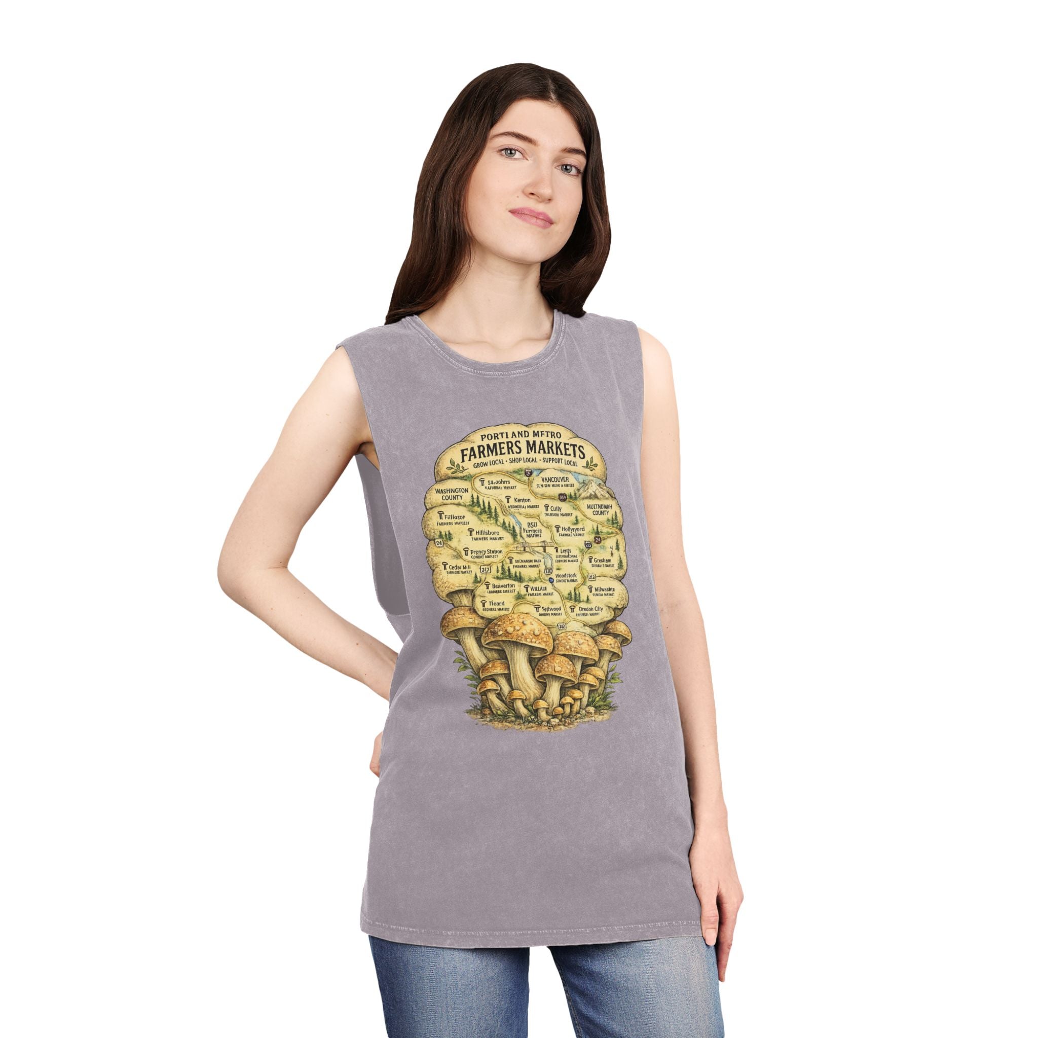 City: Stonewash Tank Top: Mushroom Festival Tank — Farmers Markets Map Stonewash Tank