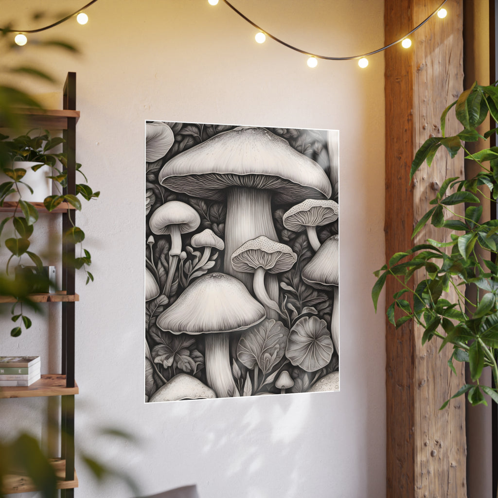 Poster: Mushroom Illustration Poster — Botanical Fungi Art Print