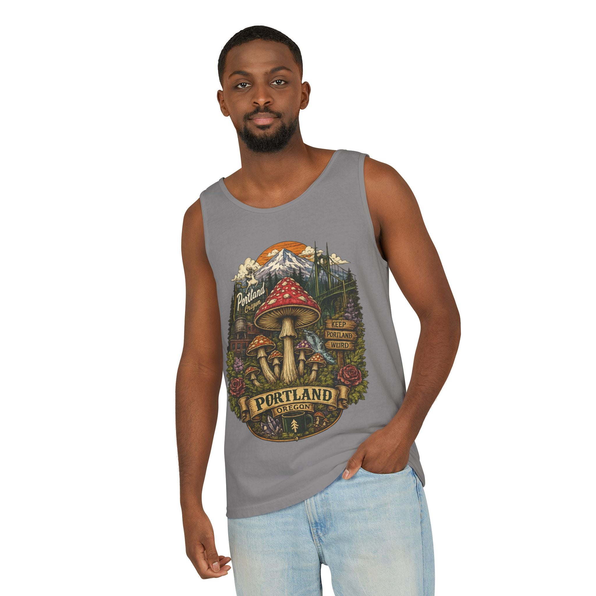 Portland Mushroom Tank Top — Vintage Forest Travel Graphic