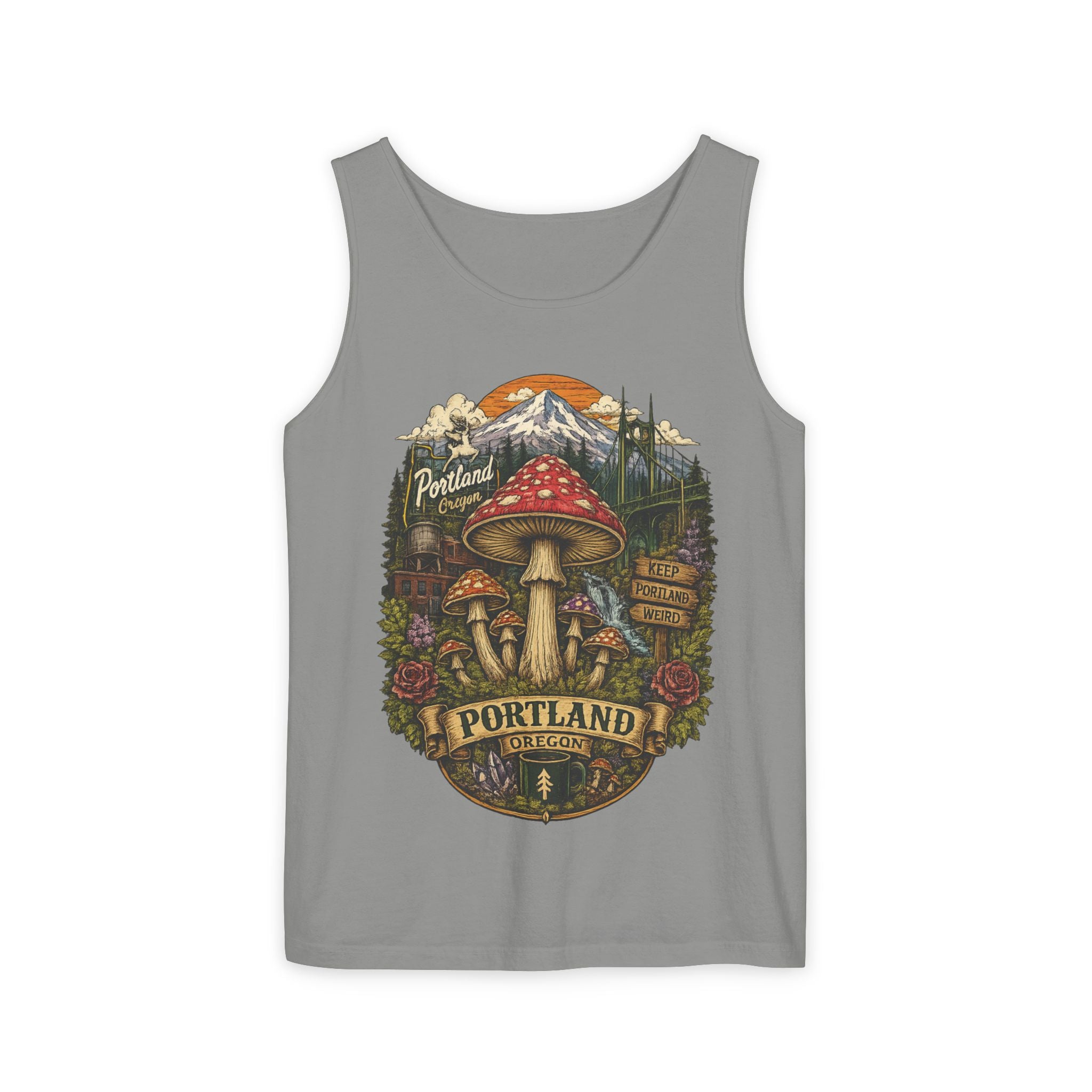 Portland Mushroom Tank Top — Vintage Forest Travel Graphic