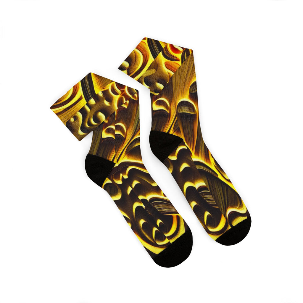Socks: Gold Baroque Sublimation Socks — Ornate Vintage Pattern Crew Socks