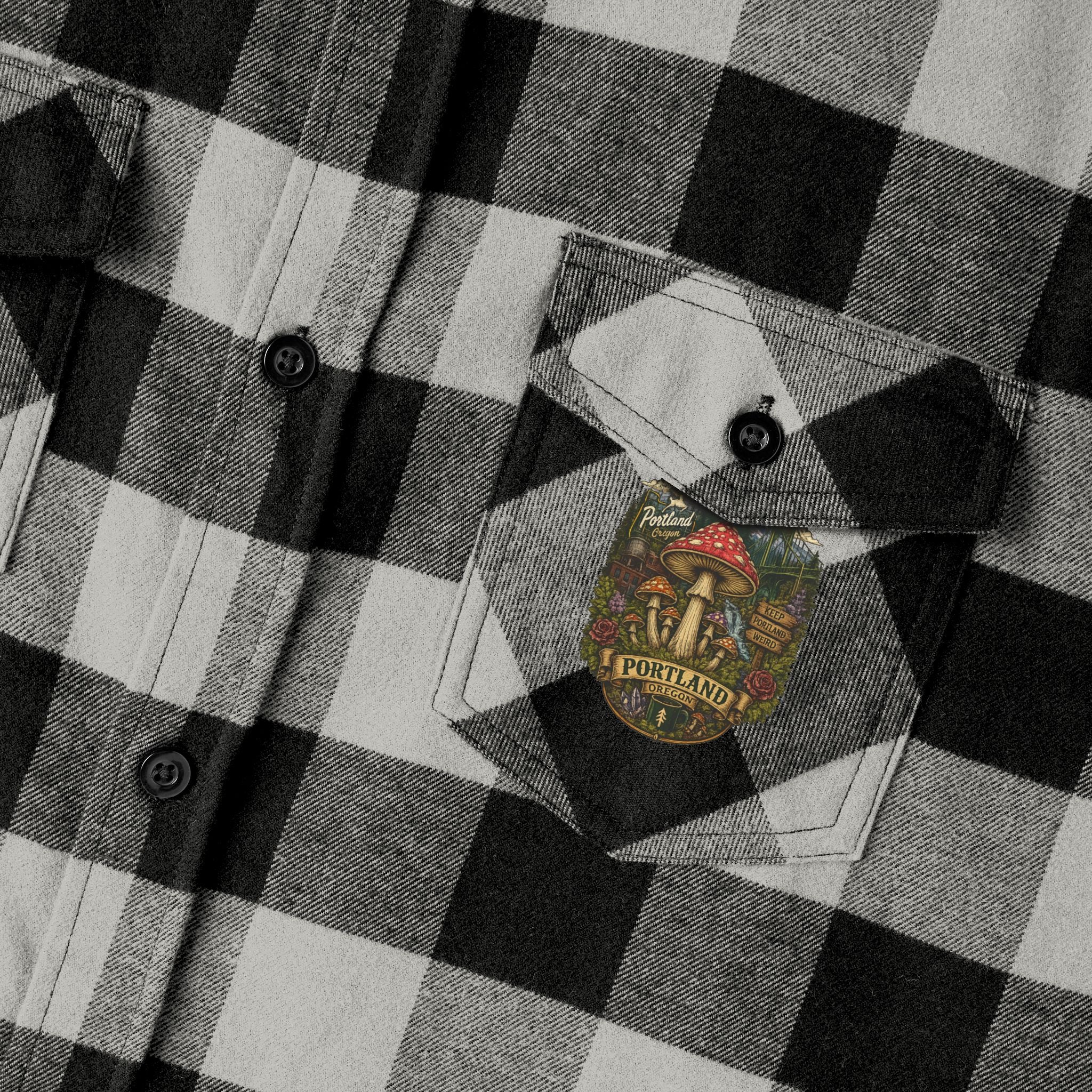 Portland Mushroom Flannel Shirt — Vintage Forest Plaid Button-Up