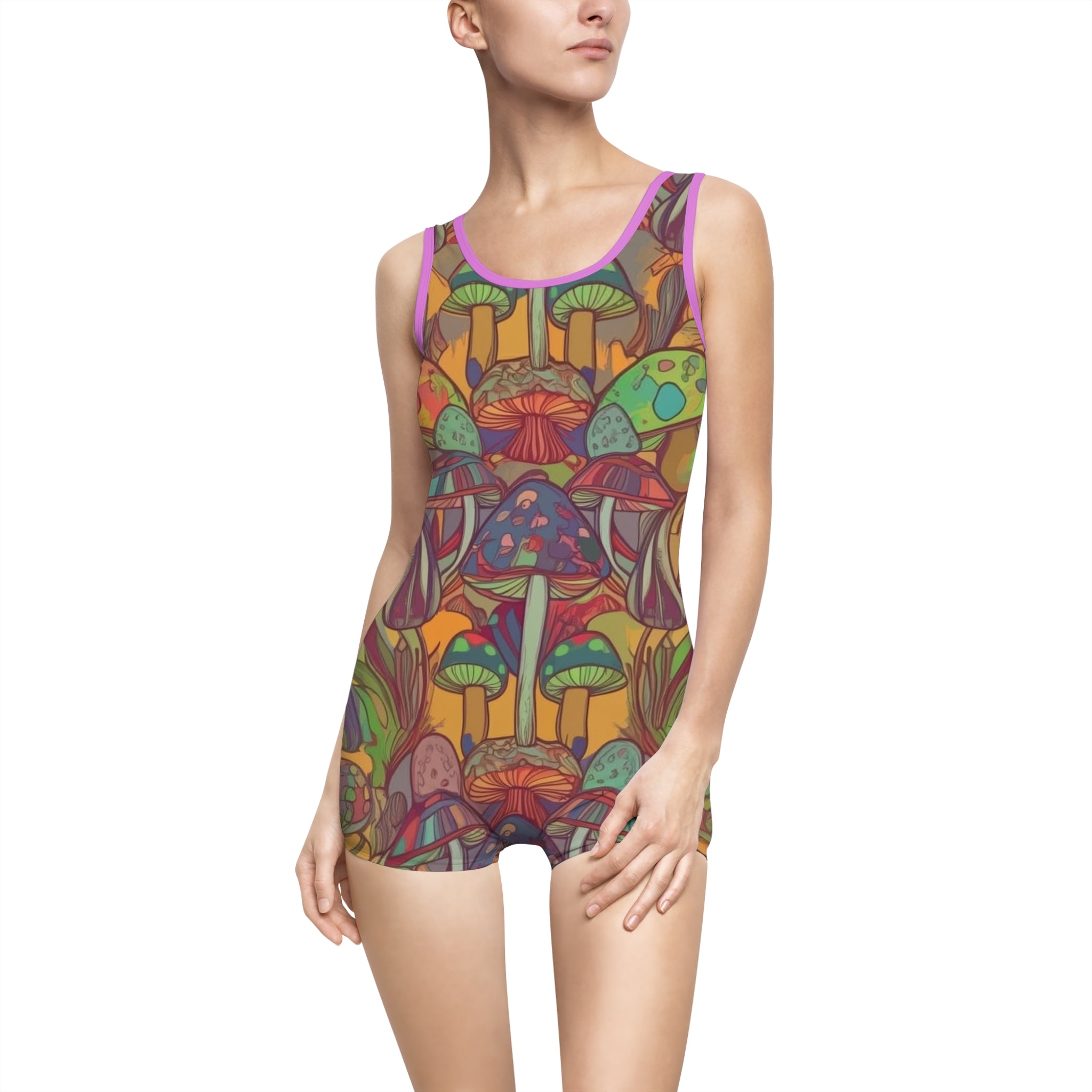 Vintage Mushroom Print Swimsuit — Retro Psychedelic One-Piece
