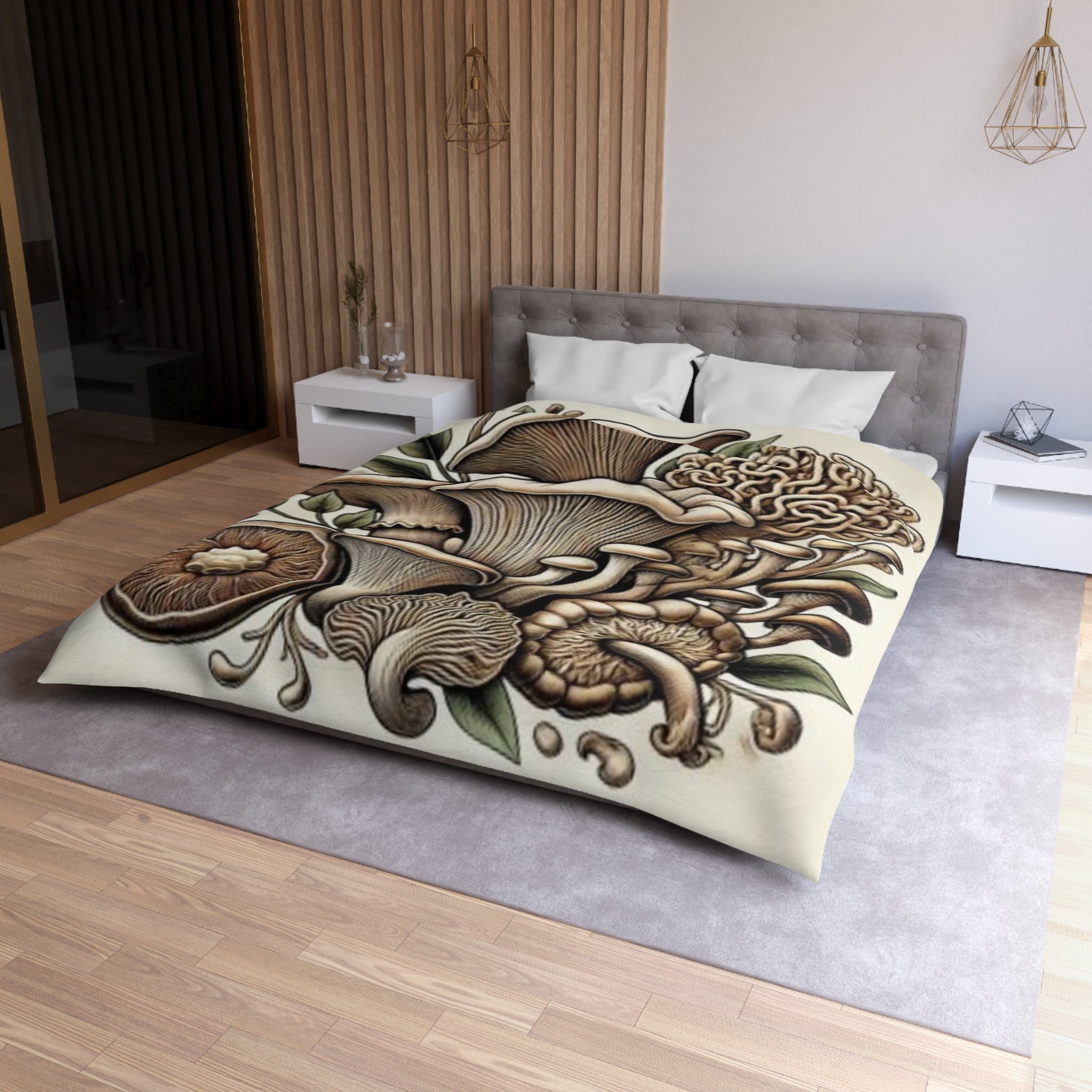 Mushroom Botanical Duvet Cover — Earthy Fungi Illustration Bedding