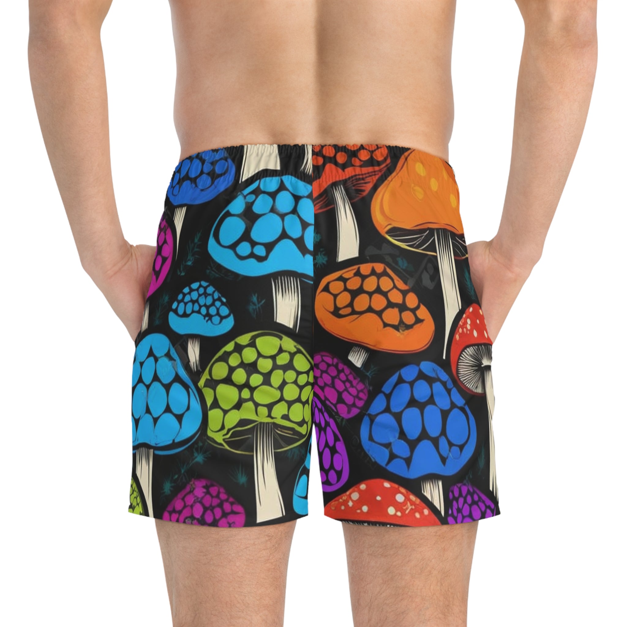 Psychedelic Mushroom Swim Trunks – Colorful Fungi Print Men's Board Shorts