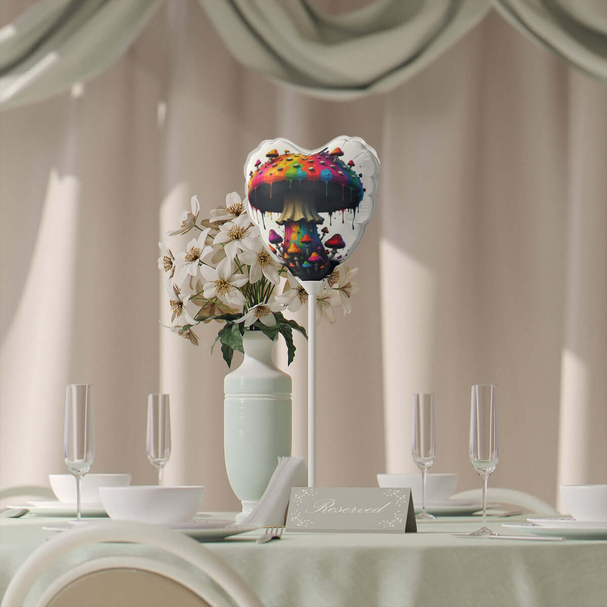 Heart Balloon — Colorful Dripping Rainbow Mushroom Design, 6"