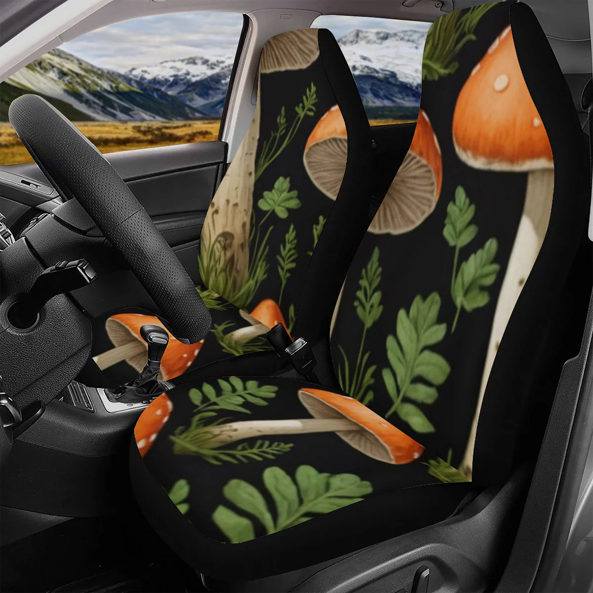 Mushroom Forest Car Seat Covers — Vintage Botanical Polyester Seat Protectors