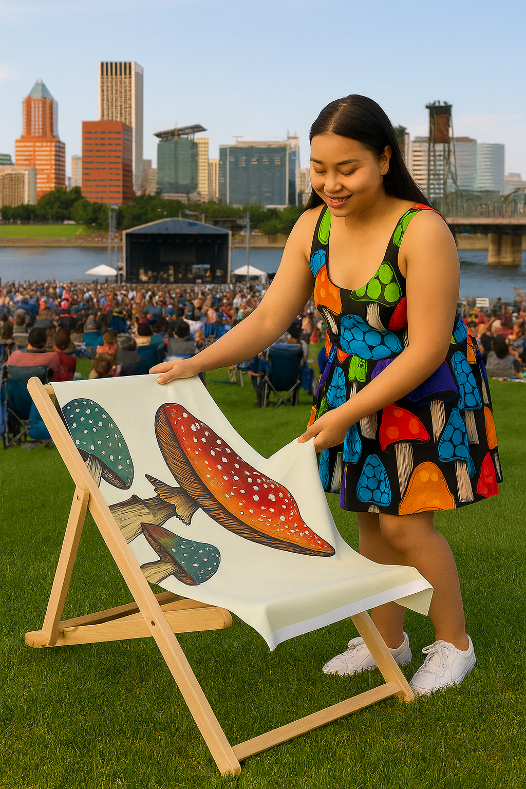 Mushroom Art Beach Towel — Colorful Psychedelic Fungi Print