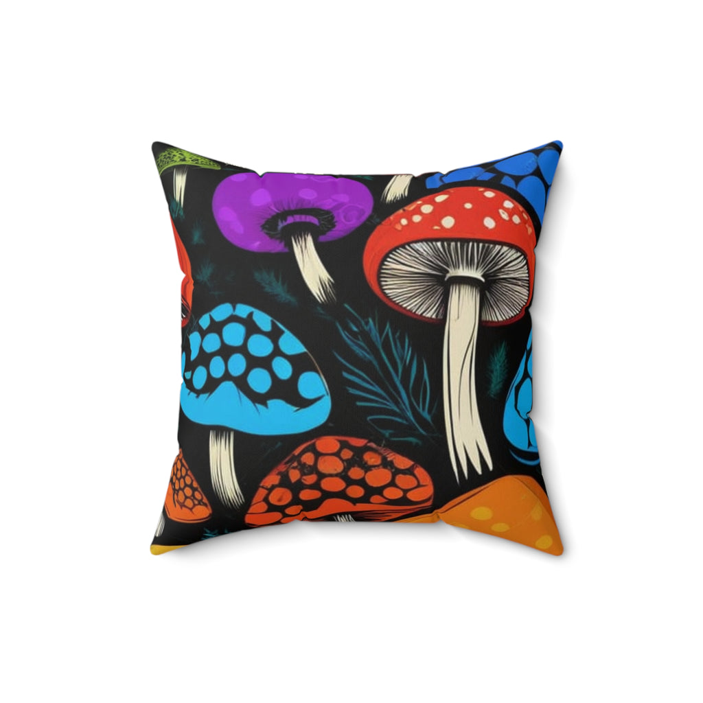 Vibrant Mushroom Print Throw Pillow, Cozy Home Decor, Nature-Inspired Cushion, Boho Accent Pillow, Gift for Mushroom Lovers