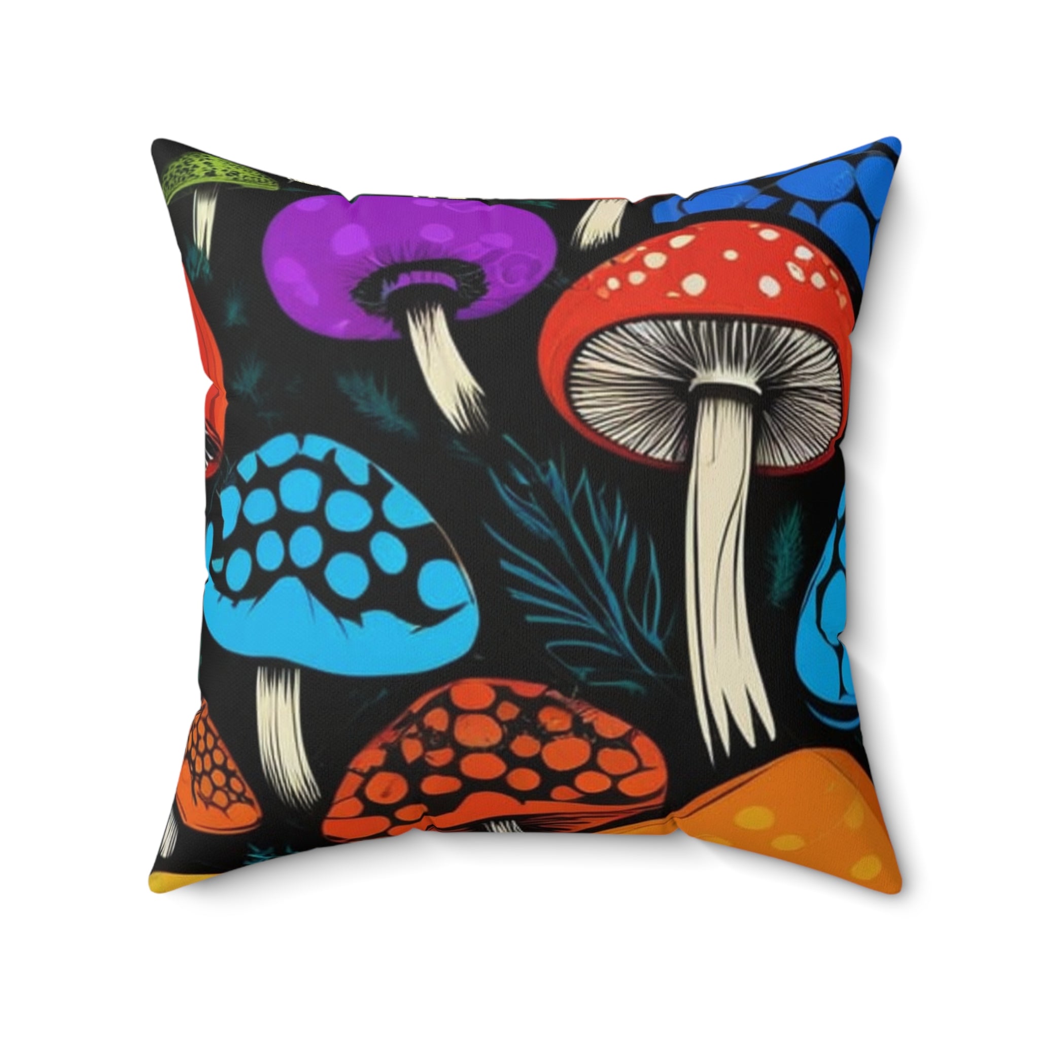 Vibrant Mushroom Print Throw Pillow, Cozy Home Decor, Nature-Inspired Cushion, Boho Accent Pillow, Gift for Mushroom Lovers