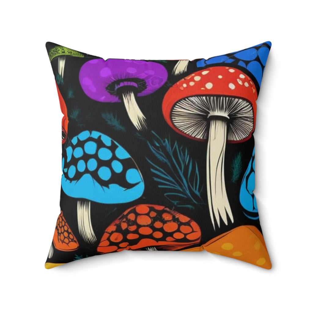 Vibrant Mushroom Print Throw Pillow, Cozy Home Decor, Nature-Inspired Cushion, Boho Accent Pillow, Gift for Mushroom Lovers