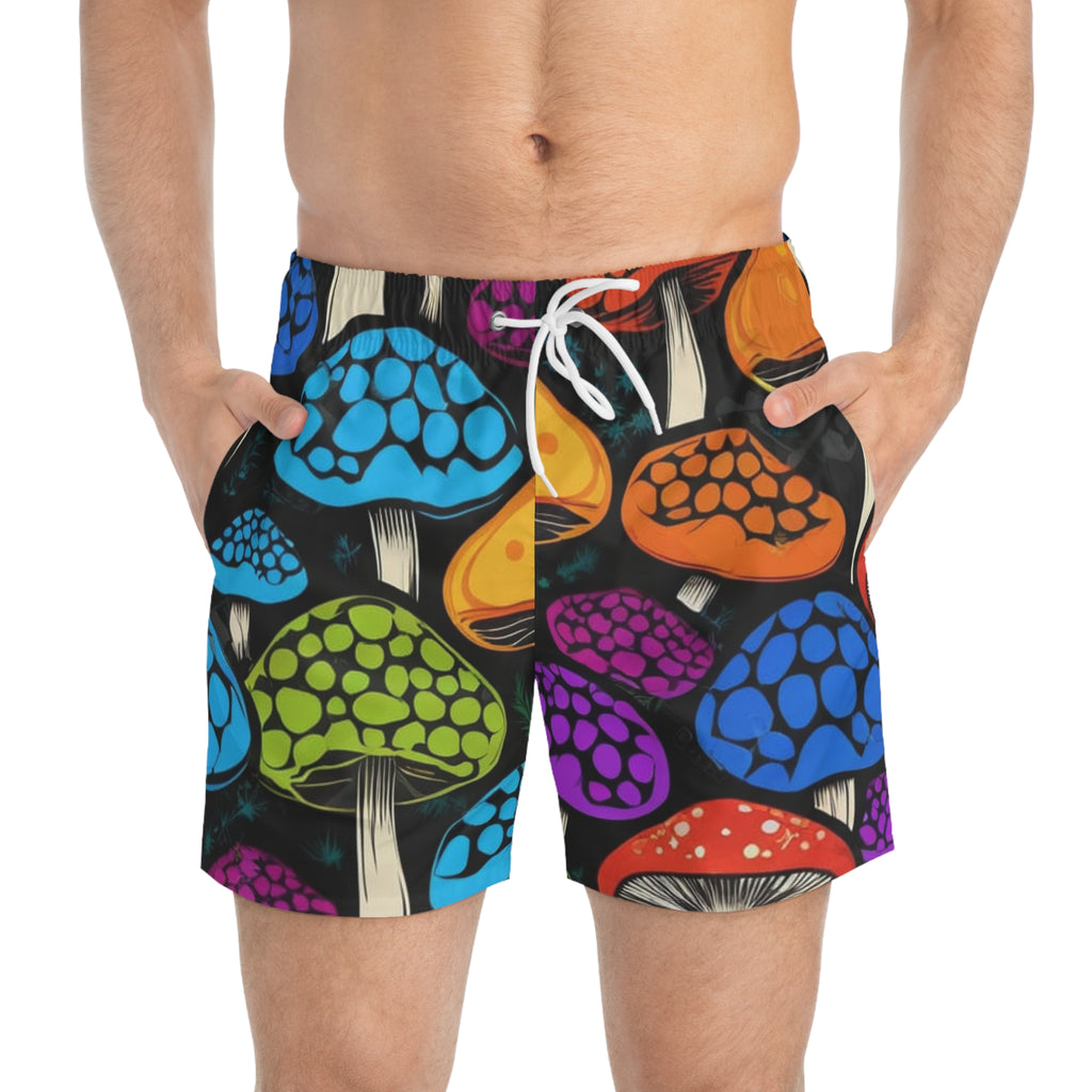 Psychedelic Mushroom Swim Trunks – Colorful Fungi Print Men's Board Shorts