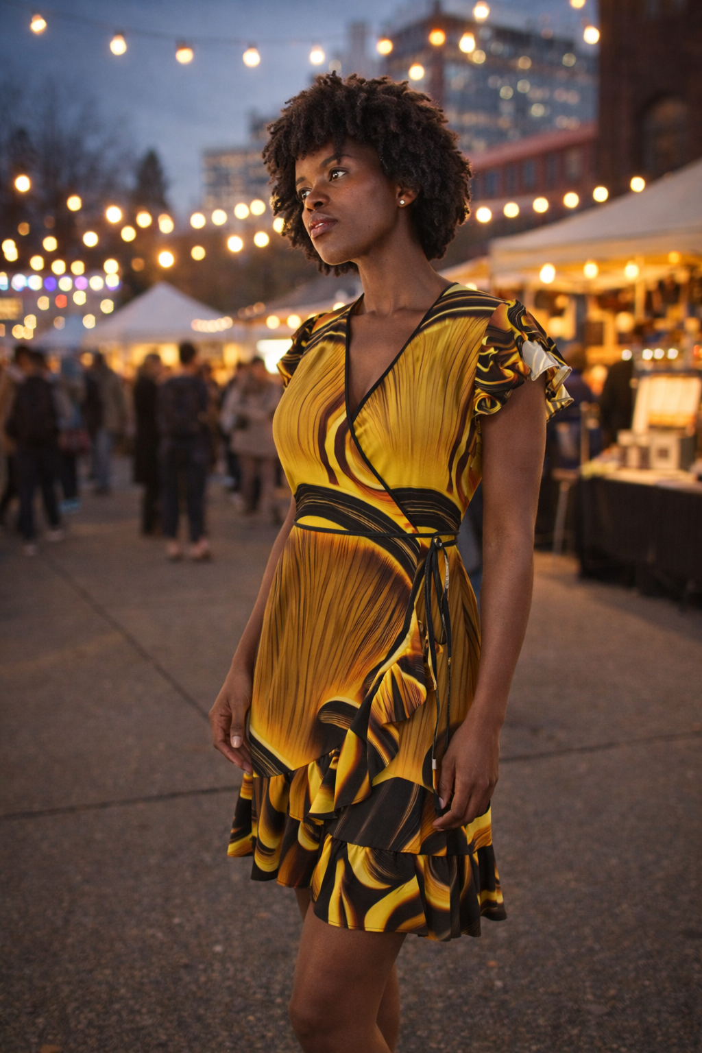 Golden Mushroom Grove Wrap Dress