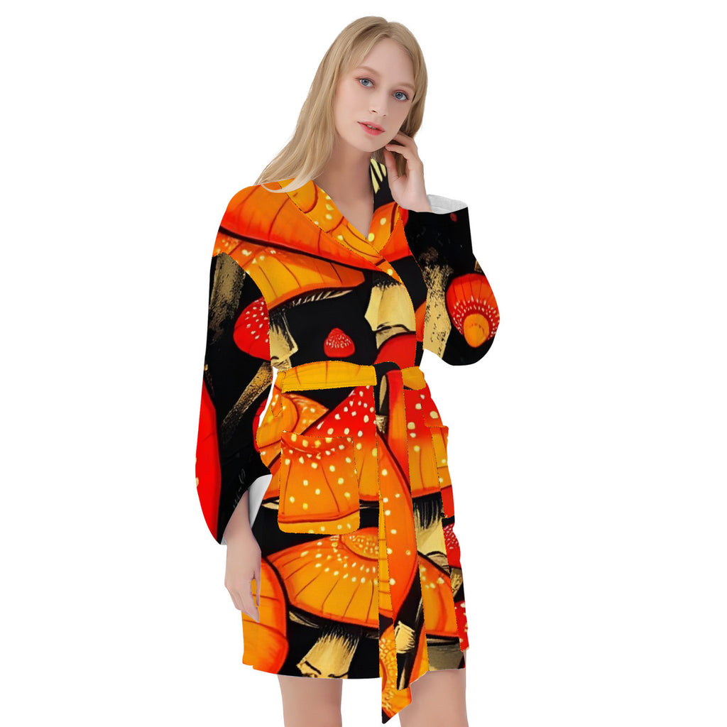 Orange Custom Mushroom Print Bath Robes