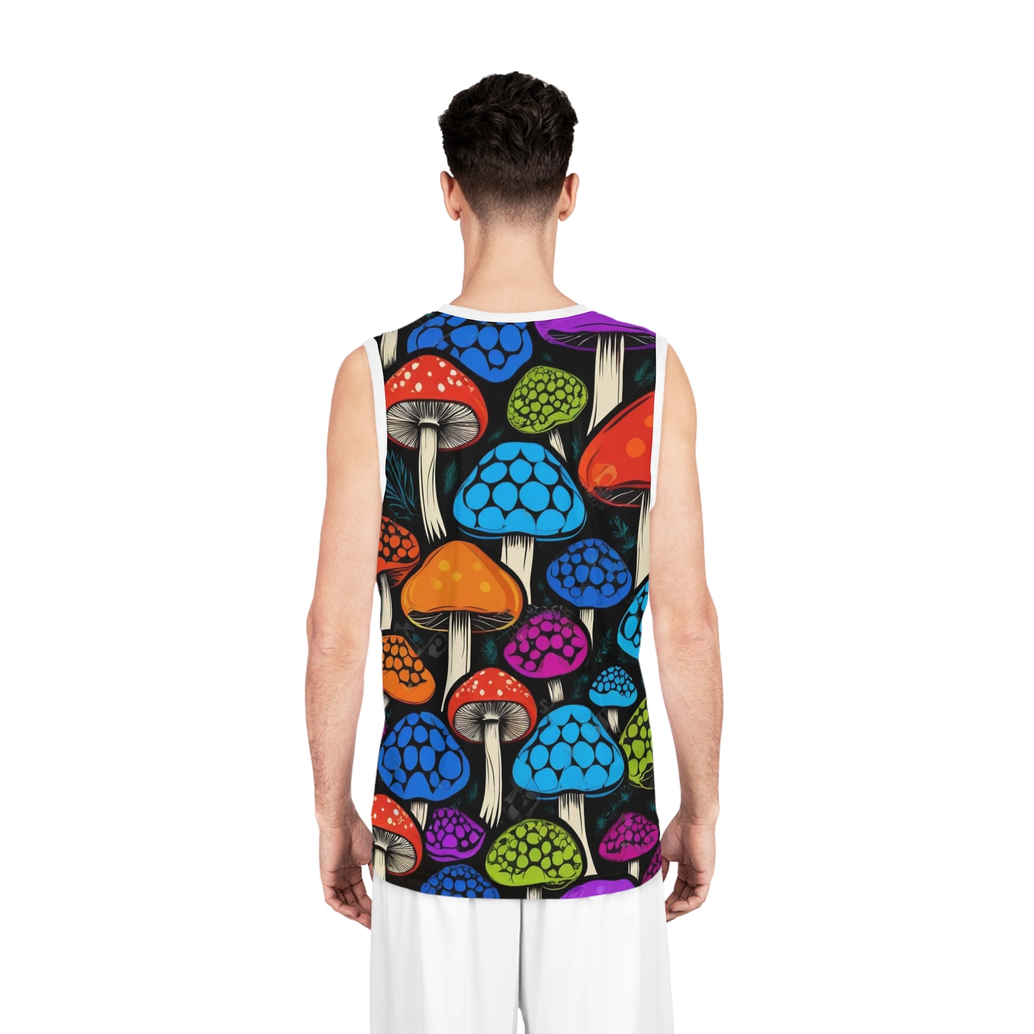 Mushroom Pattern Basketball Jersey – Psychedelic Rainbow Fungi All-Over Print