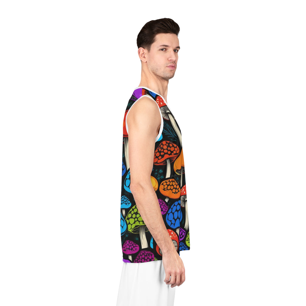 Mushroom Pattern Basketball Jersey – Psychedelic Rainbow Fungi All-Over Print
