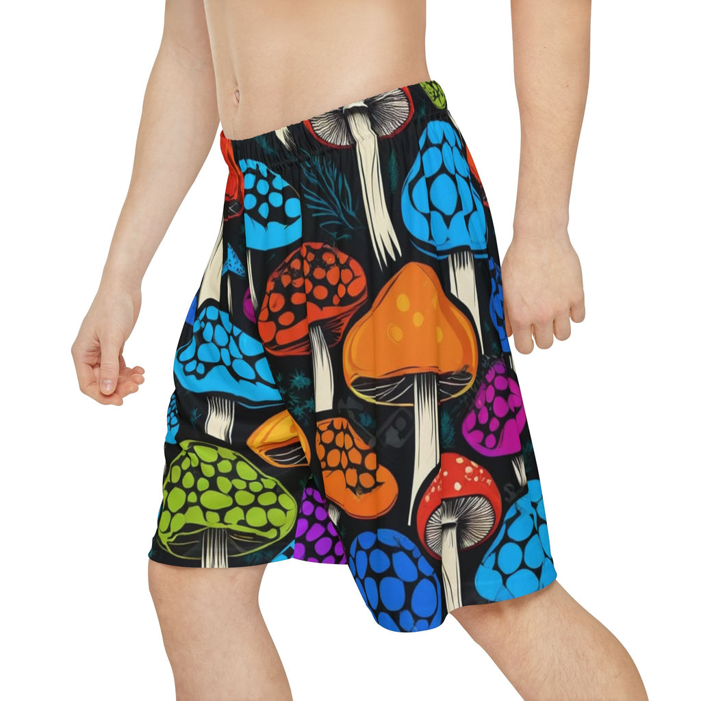 Mushroom Pattern Athletic Shorts — Colorful Psychedelic All-Over Print