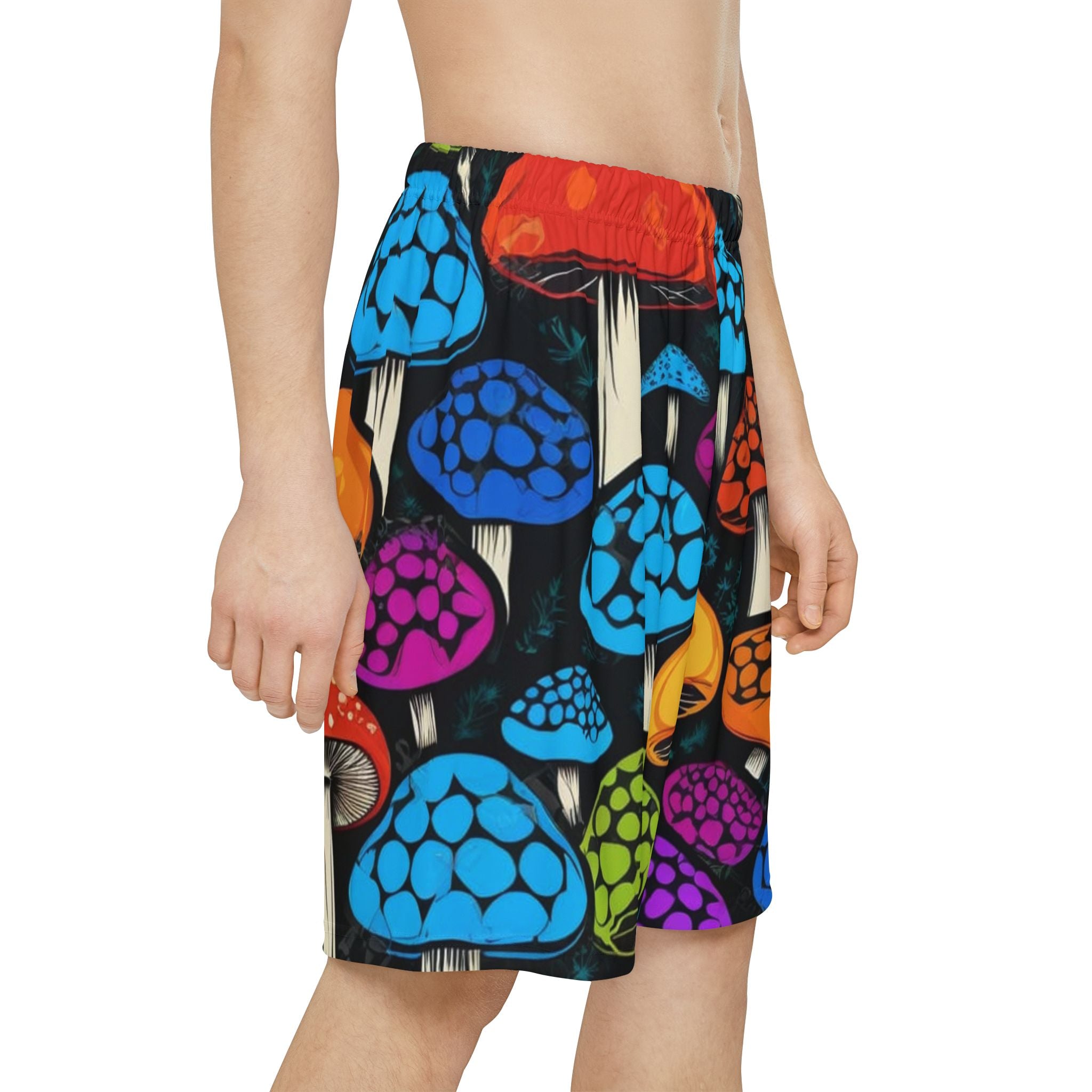 Mushroom Pattern Athletic Shorts — Colorful Psychedelic All-Over Print