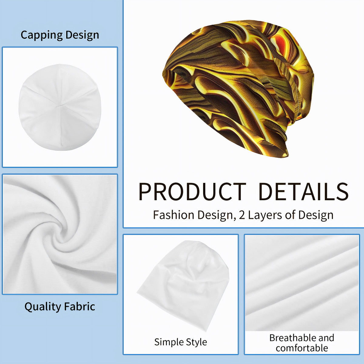 Mushroom Print Adult Fashion Knitted Beanie, 95% Polyester and 5% Spandex